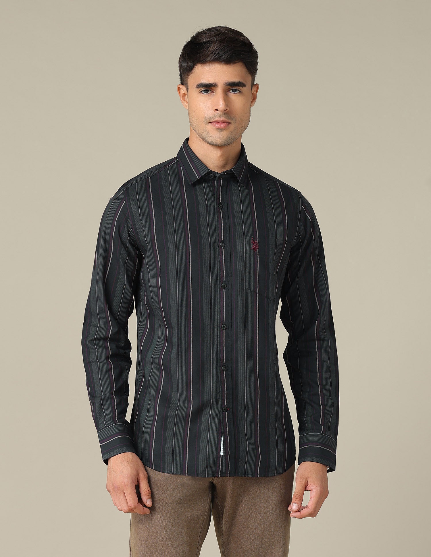 Tailored Fit Vertical Striped Shirt Black - U.S. POLO ASSN. | Large