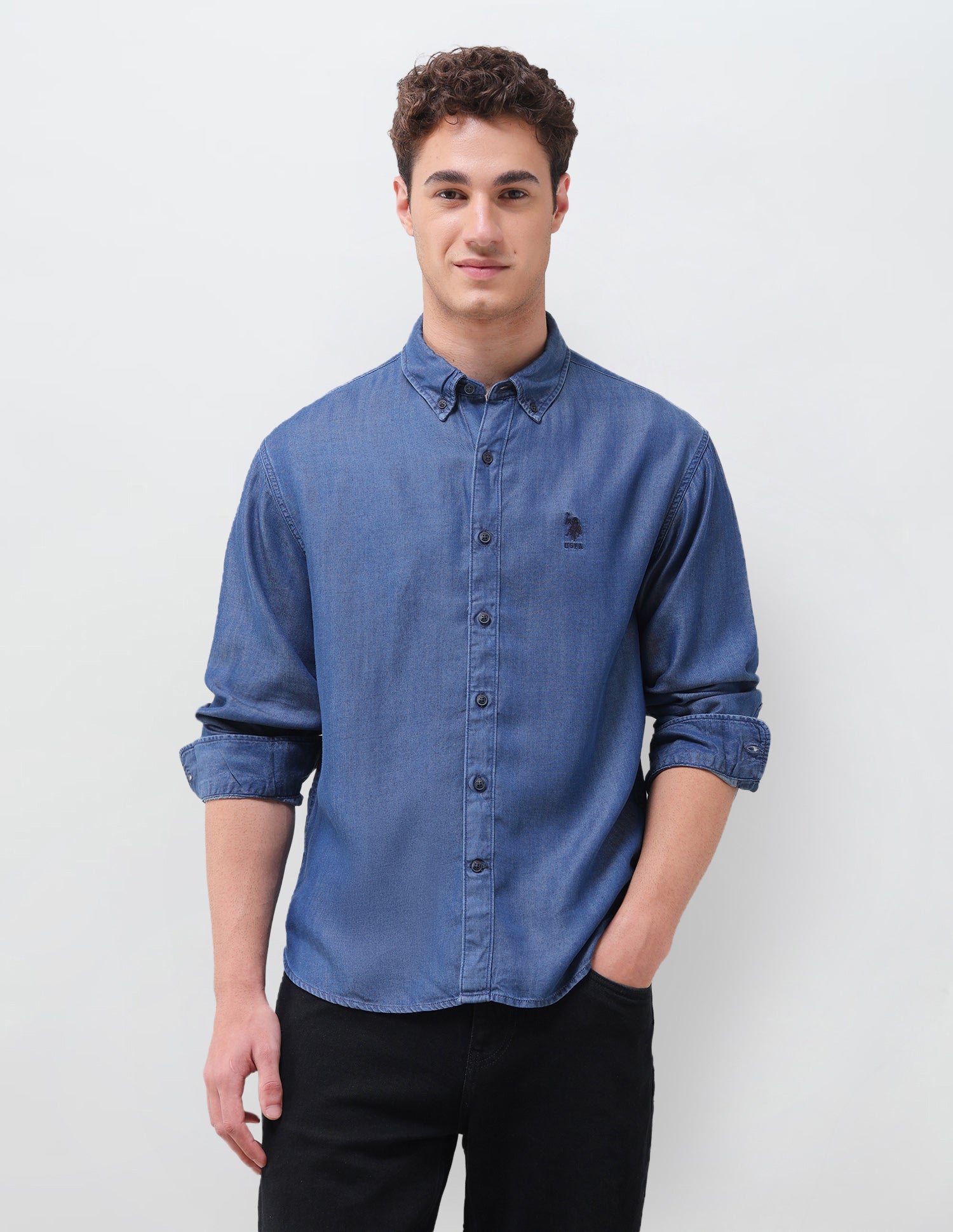 Solid Regular Fit Shirt Dark Indigo - U.S. Polo Assn. India | Large
