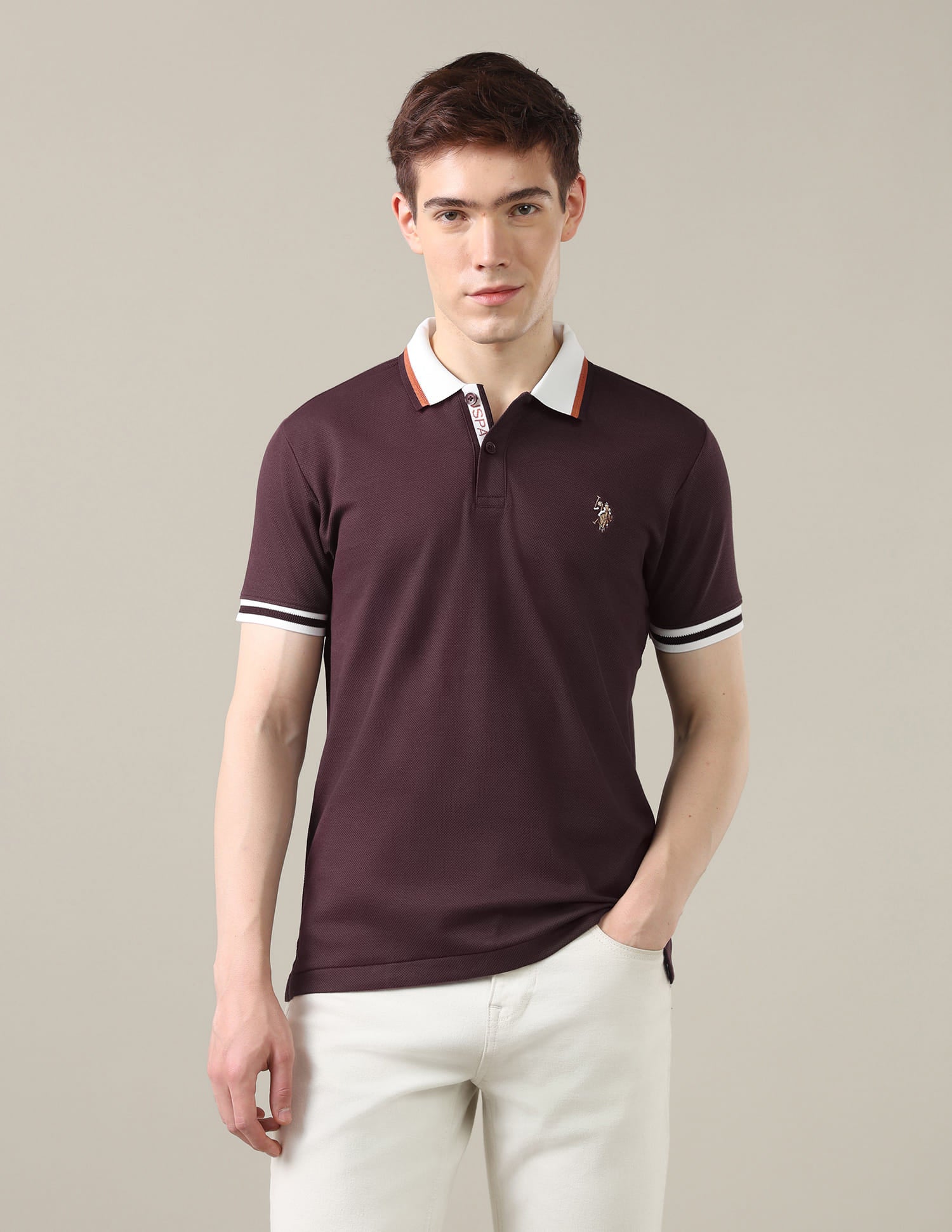 Solid Slim Fit Polo Shirt Red - U.S. Polo Assn. India | Large