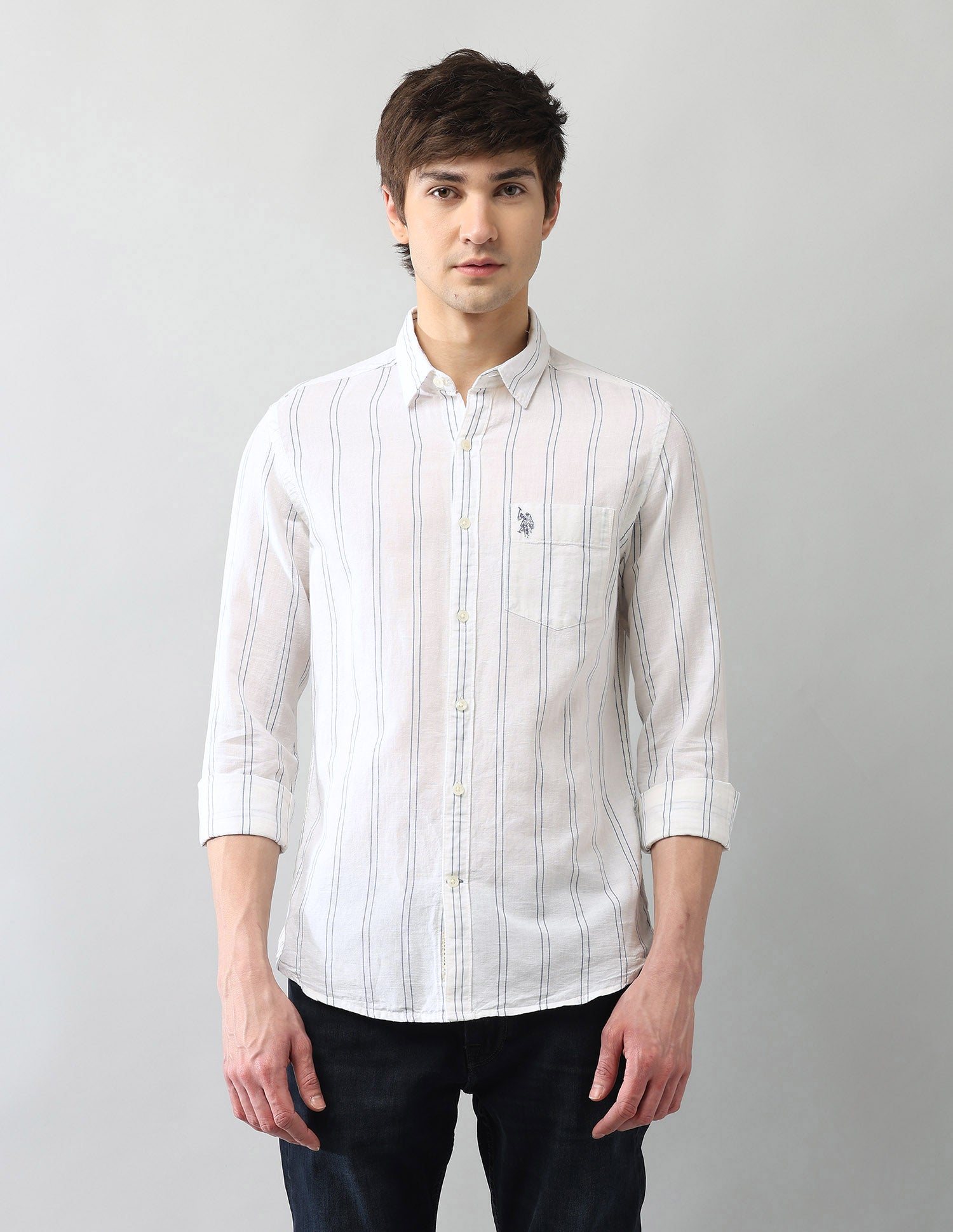 Vertical Striped Regular Fit Poplin Shirt White - U.S. Polo Assn. India | Large