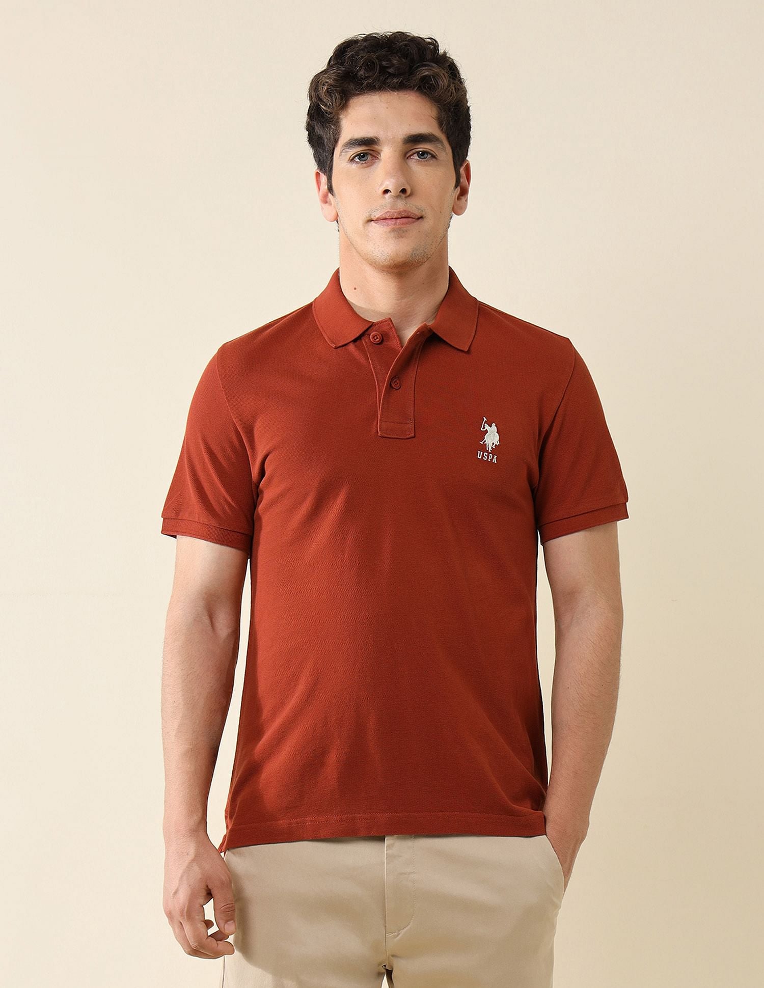 Pure Cotton Slim Fit Polo Shirt Rust - U.S. Polo Assn. India | Large