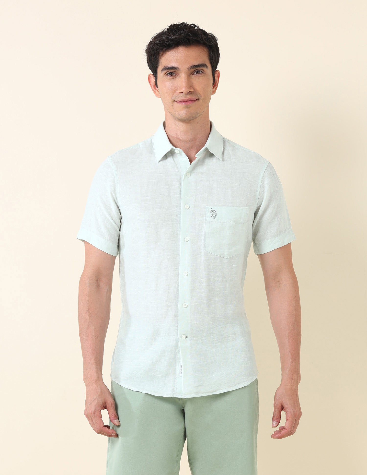 Tailored Fit Textured Shirt Light Green - U.S. Polo Assn. India | Large