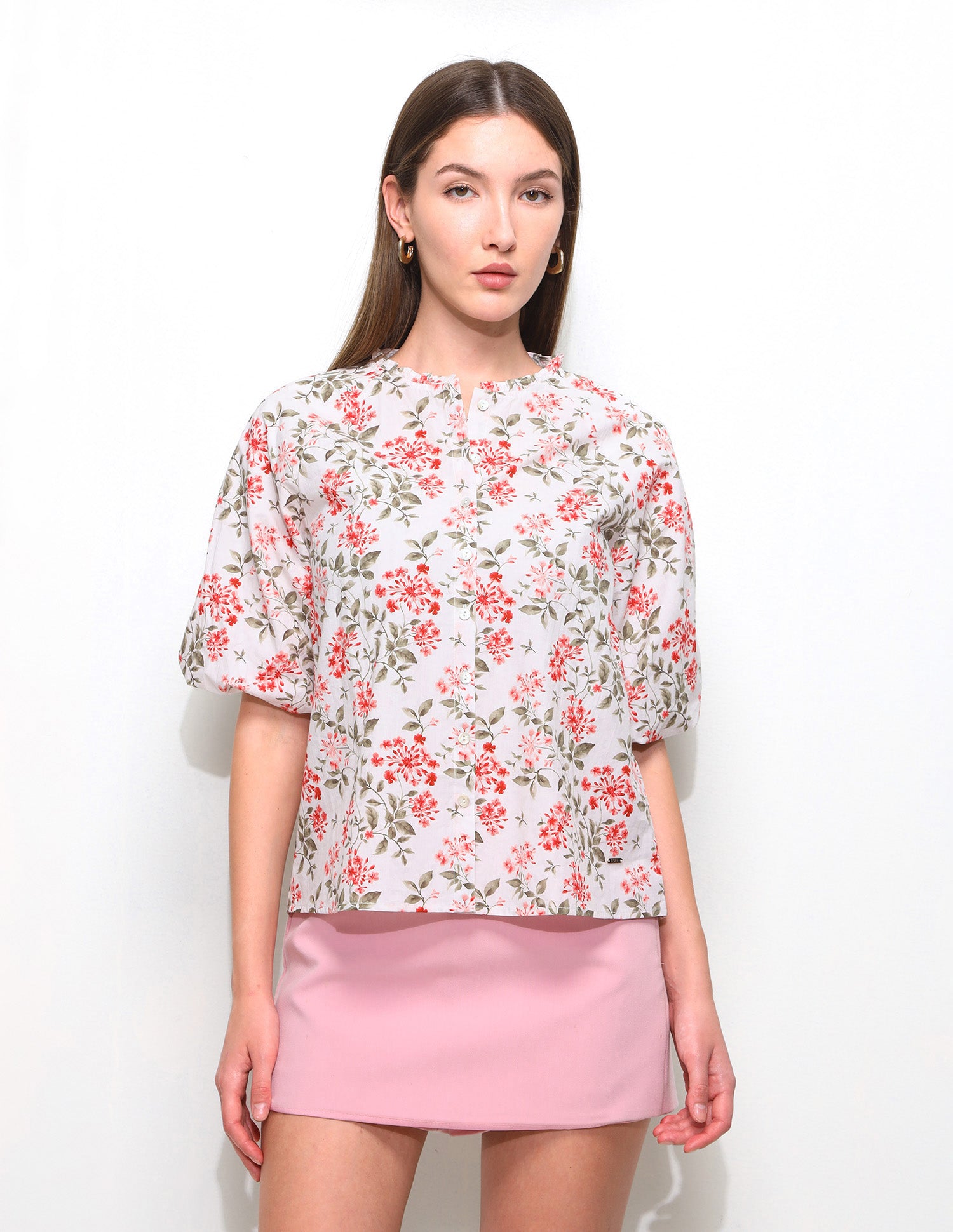 Raglan Balloon Sleeve Ruffle Neck Top White - U.S. Polo Assn. India | Large