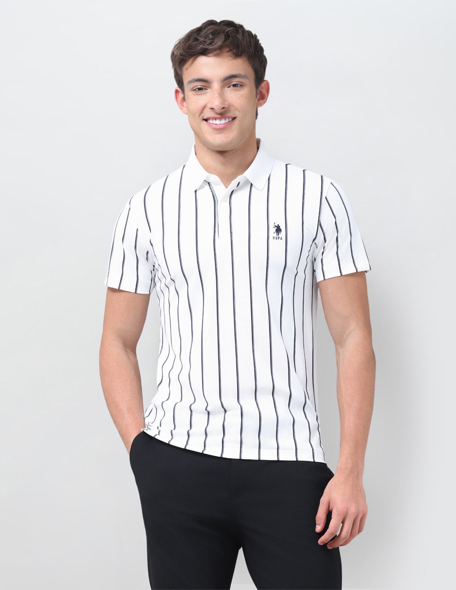 Vertical Striped Slim Fit Polo Shirt White - U.S. Polo Assn. India | Large