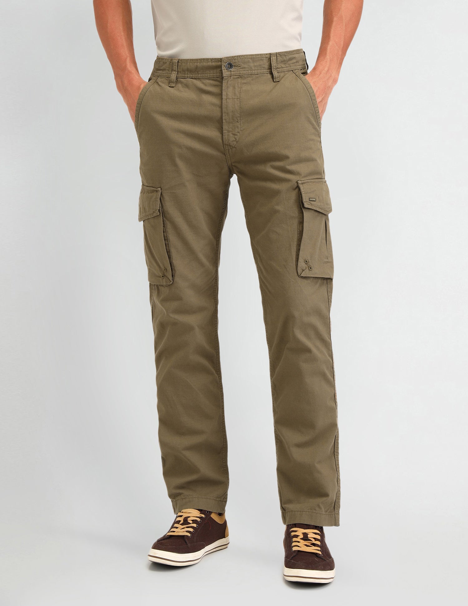 Straight Fit Textured Trousers Khaki - U.S. Polo Assn. India | Large