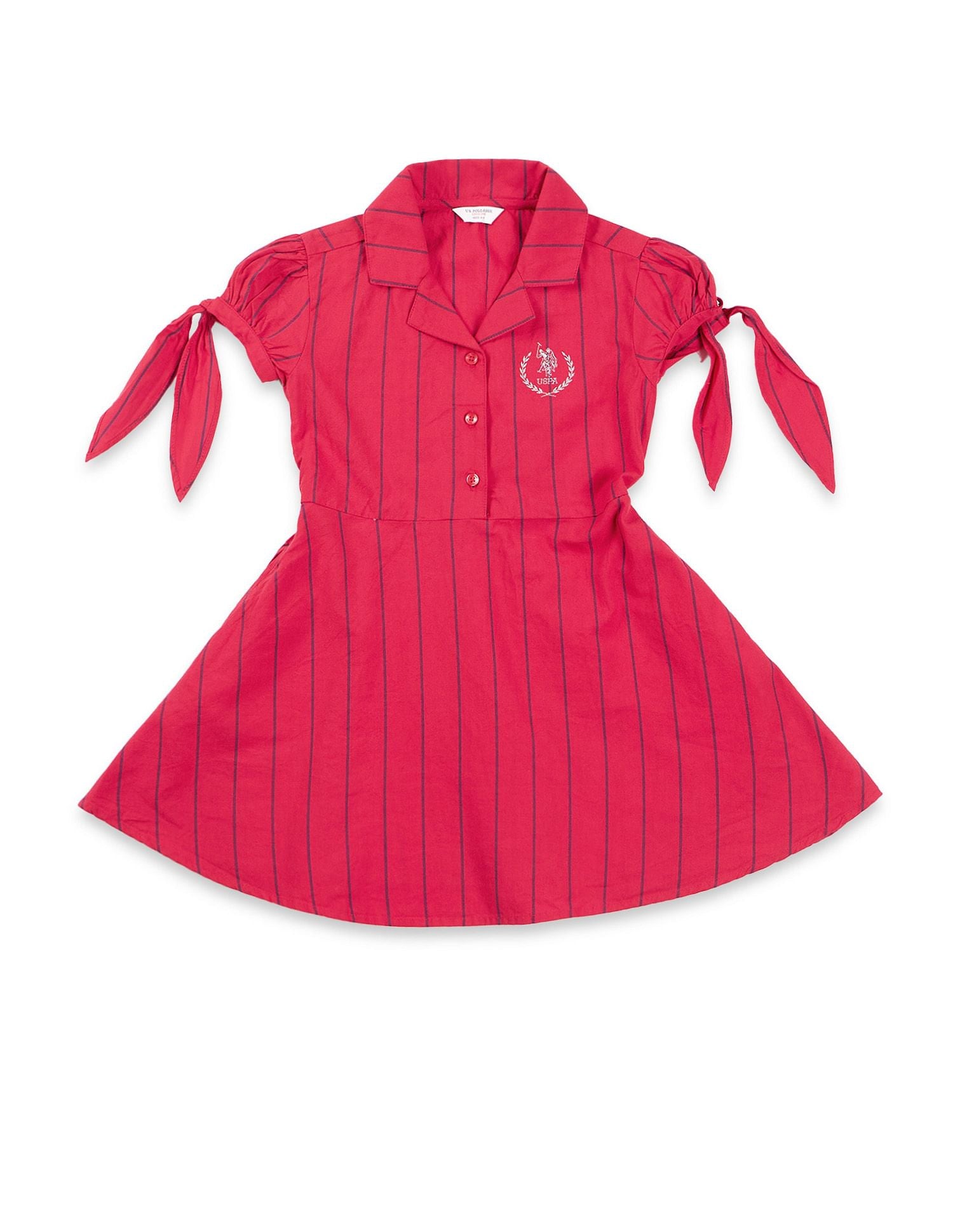 Girls Vertical Stripe Cotton Dress Red - U.S. POLO ASSN. | Large