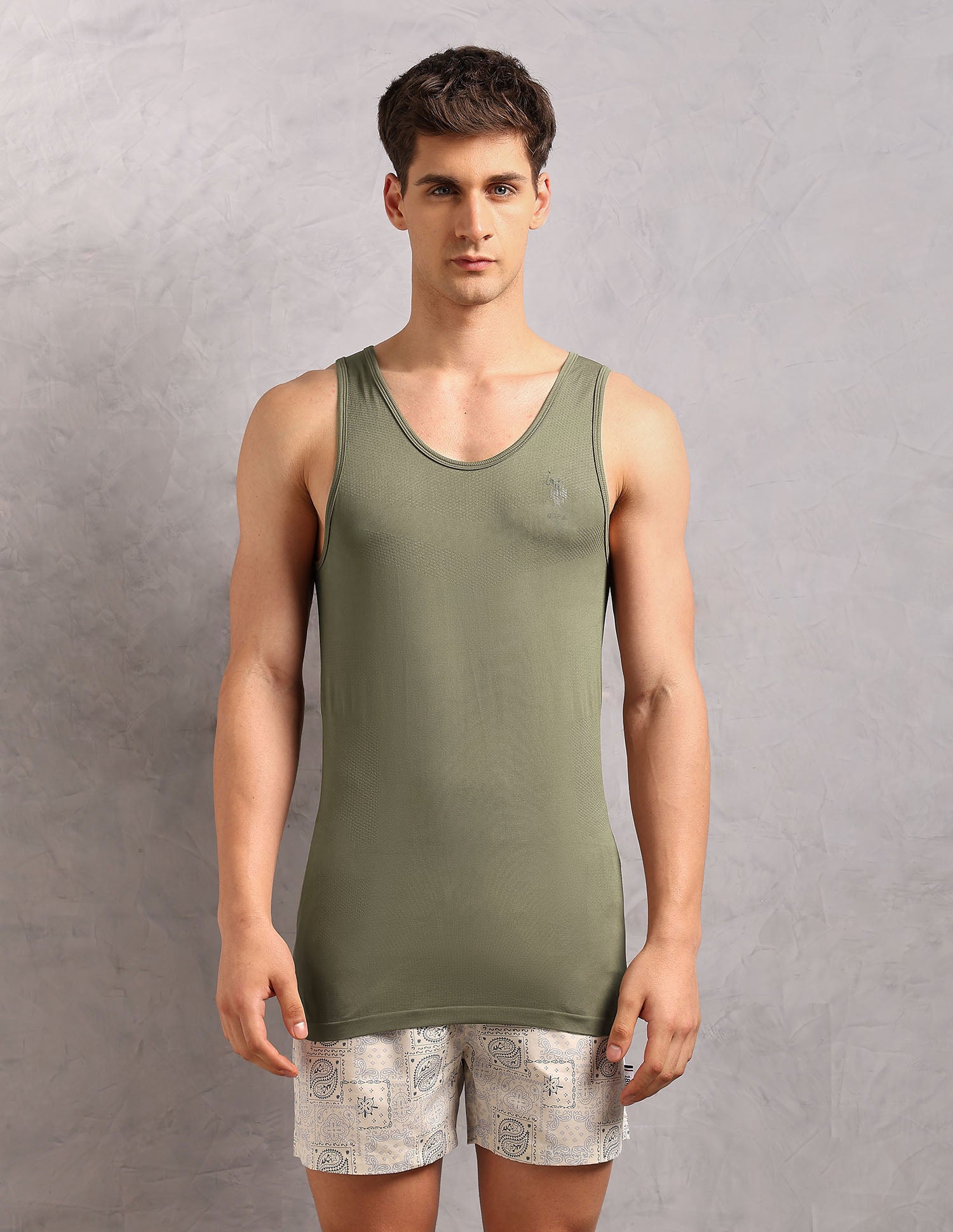Moisture Absorbent Stretch Fit AV001 Vest - Pack Of 1 Olive - U.S. Polo Assn. India | Large