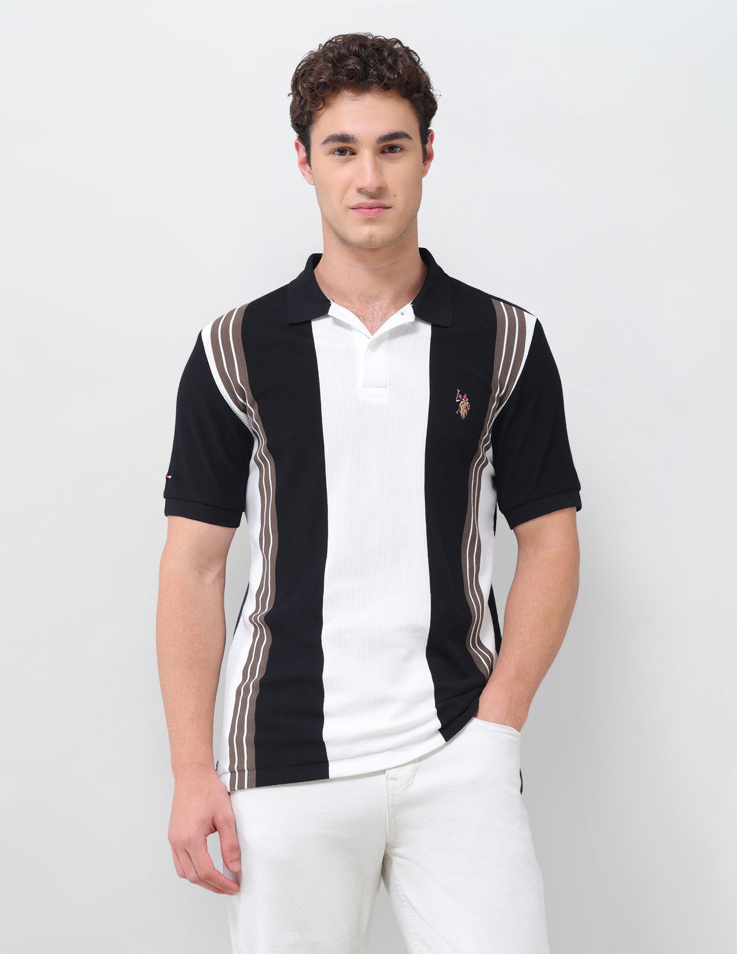 Colourblocked Slim Fit Polo Shirt Black - U.S. Polo Assn. India | Large