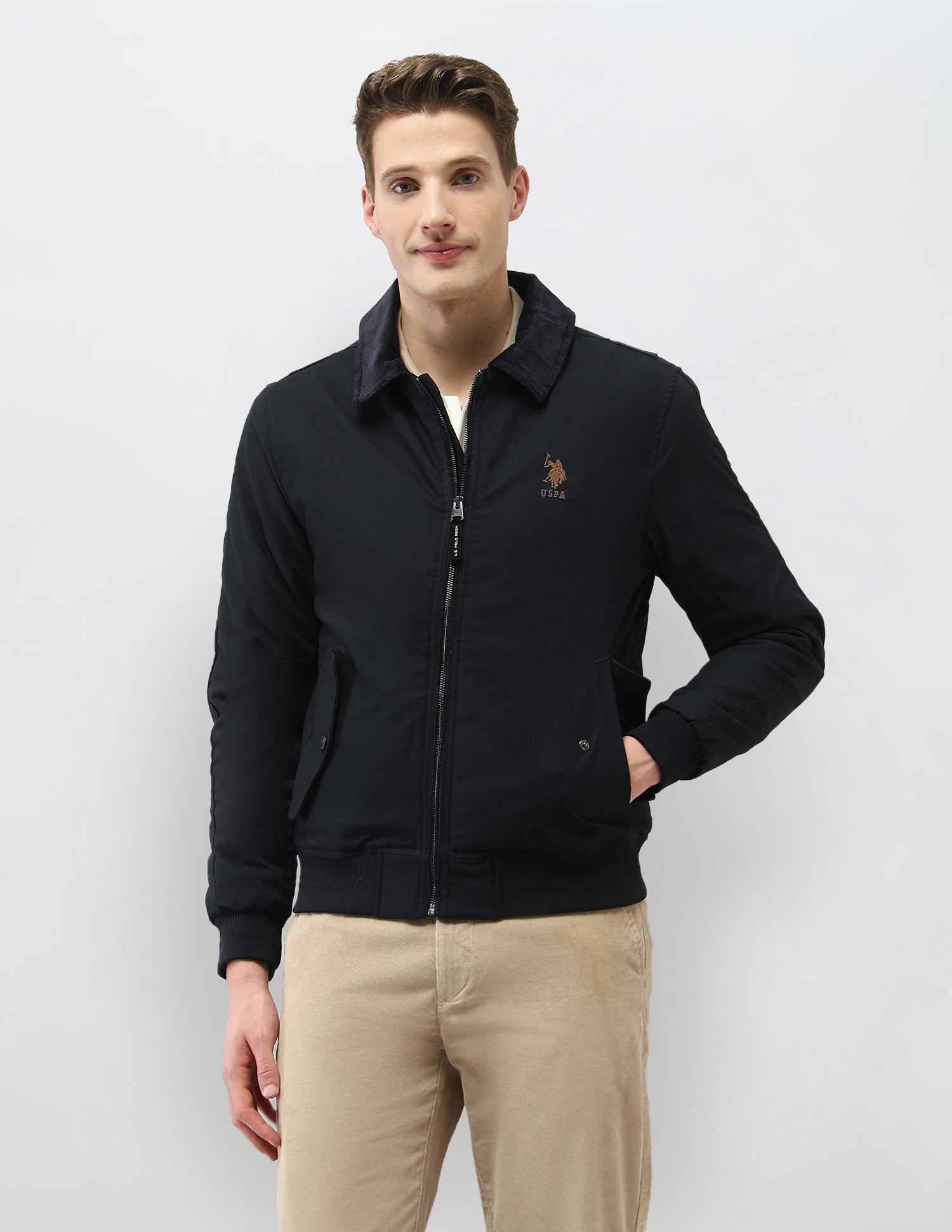 Solid Regular Fit Casual Jacket Black - U.S. Polo Assn. India | Large