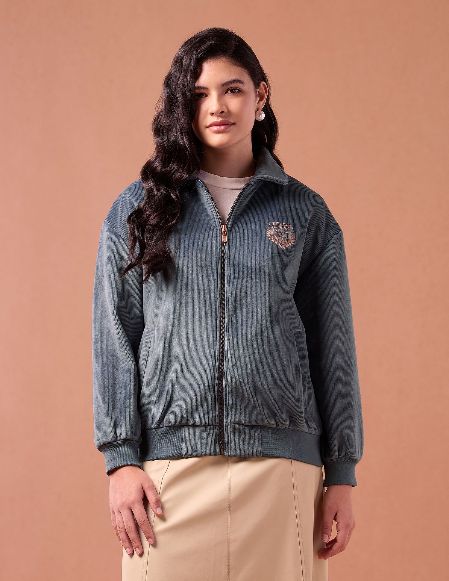 Corduroy Solid Regular Fit Jacket Blue - U.S. POLO ASSN. | Large