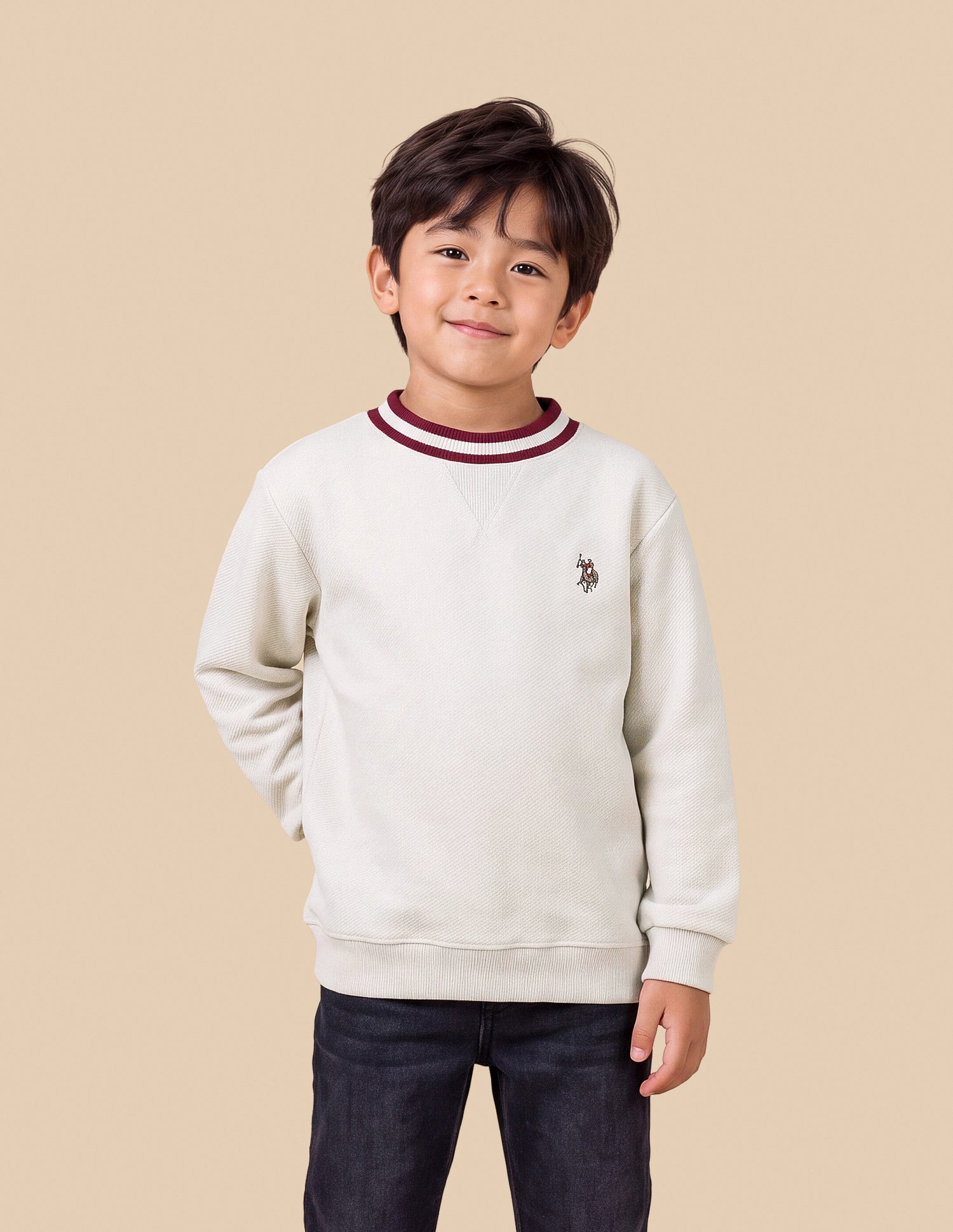 Solid Regular Fit Sweatshirt Off White - U.S. Polo Assn. India | Large