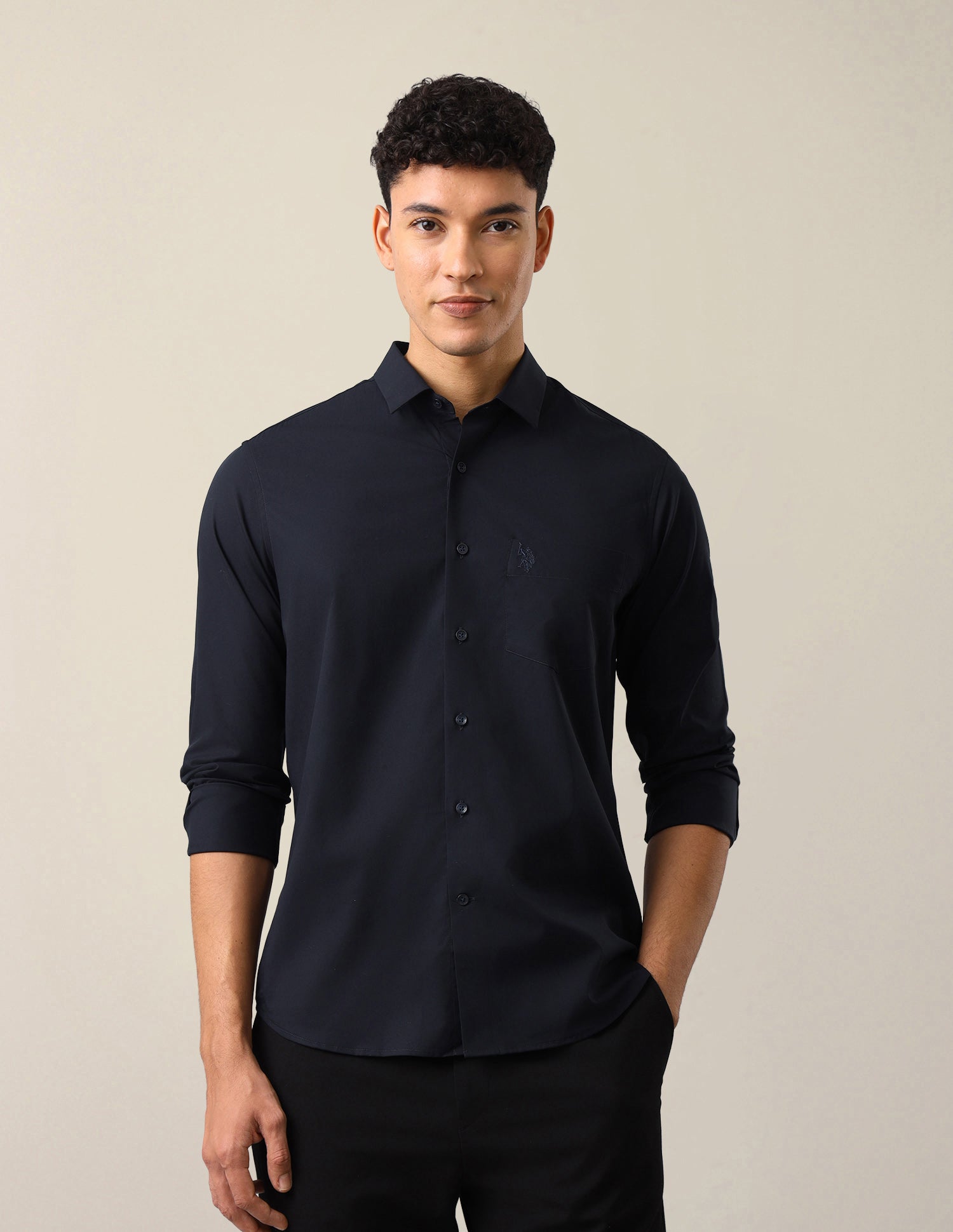 Solid Tailored Fit Shirt Navy - U.S. Polo Assn. India | Large