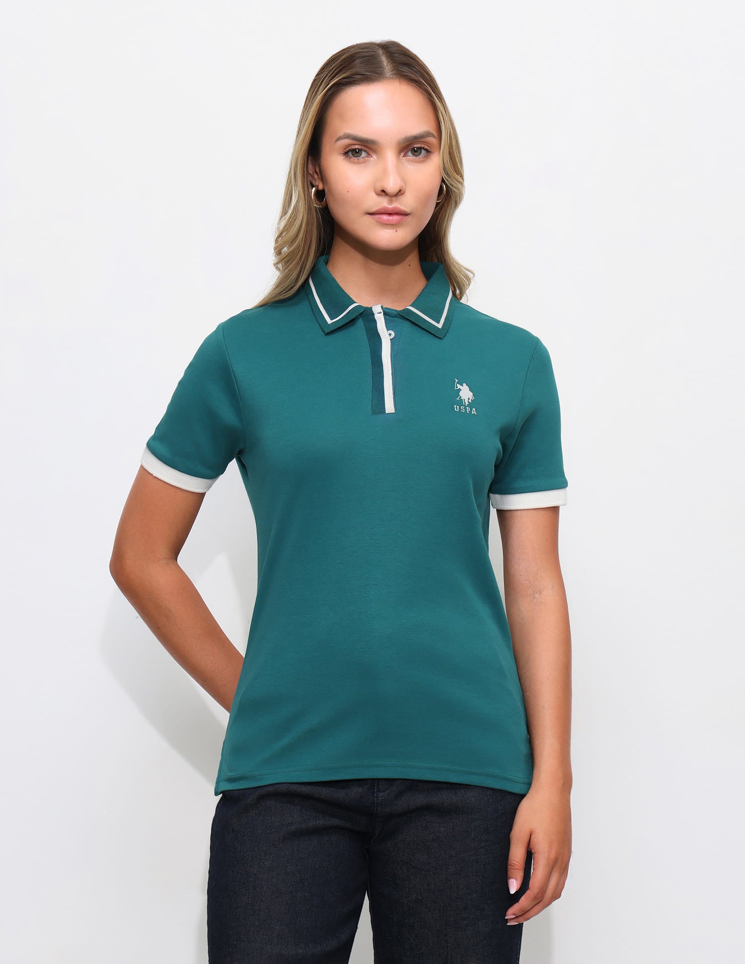 Solid Regular Fit Tpped collar Polo shirt Green - U.S. Polo Assn. India | Large