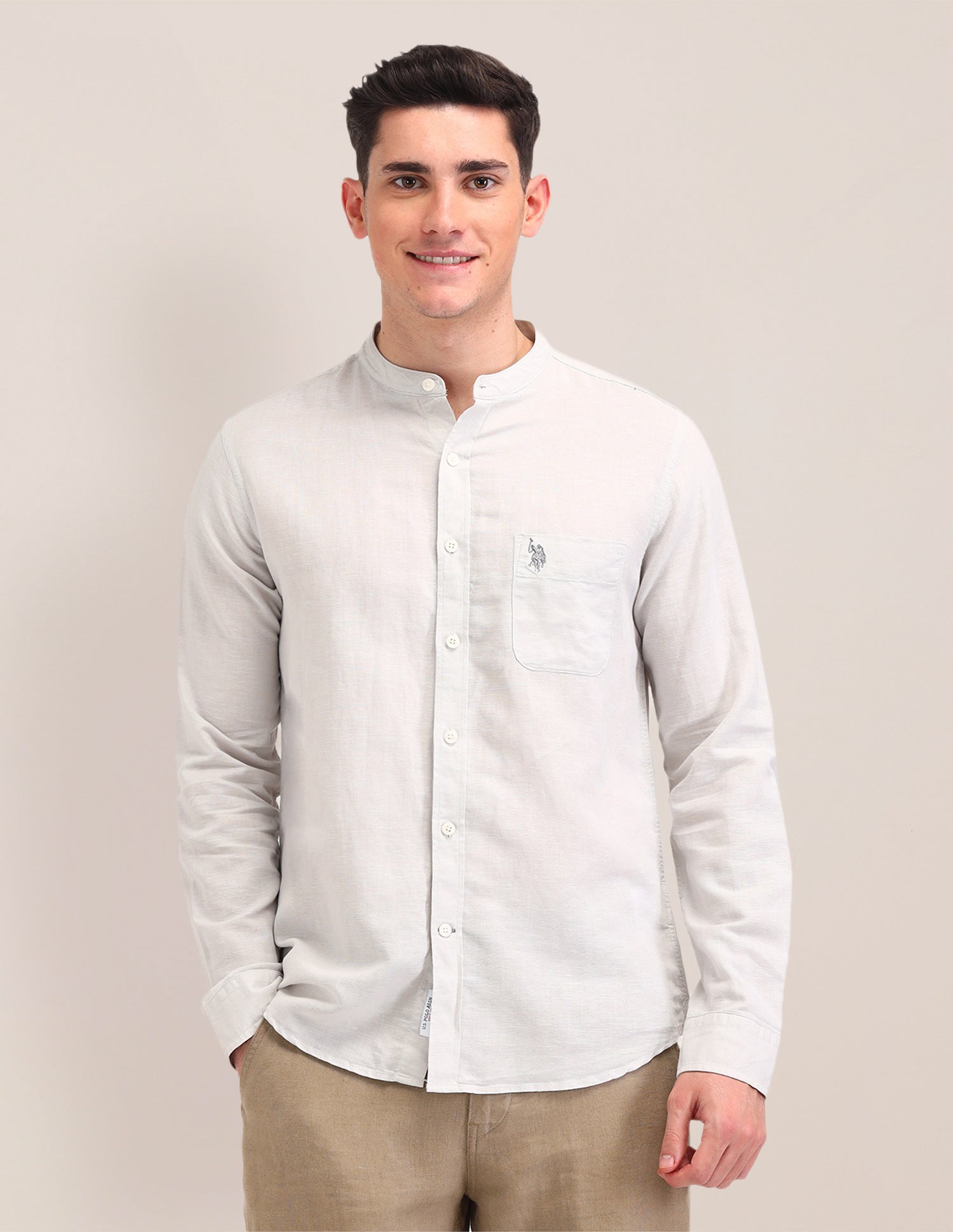 Tailored Fit Twill Shirt Ecru - U.S. Polo Assn. India | Large