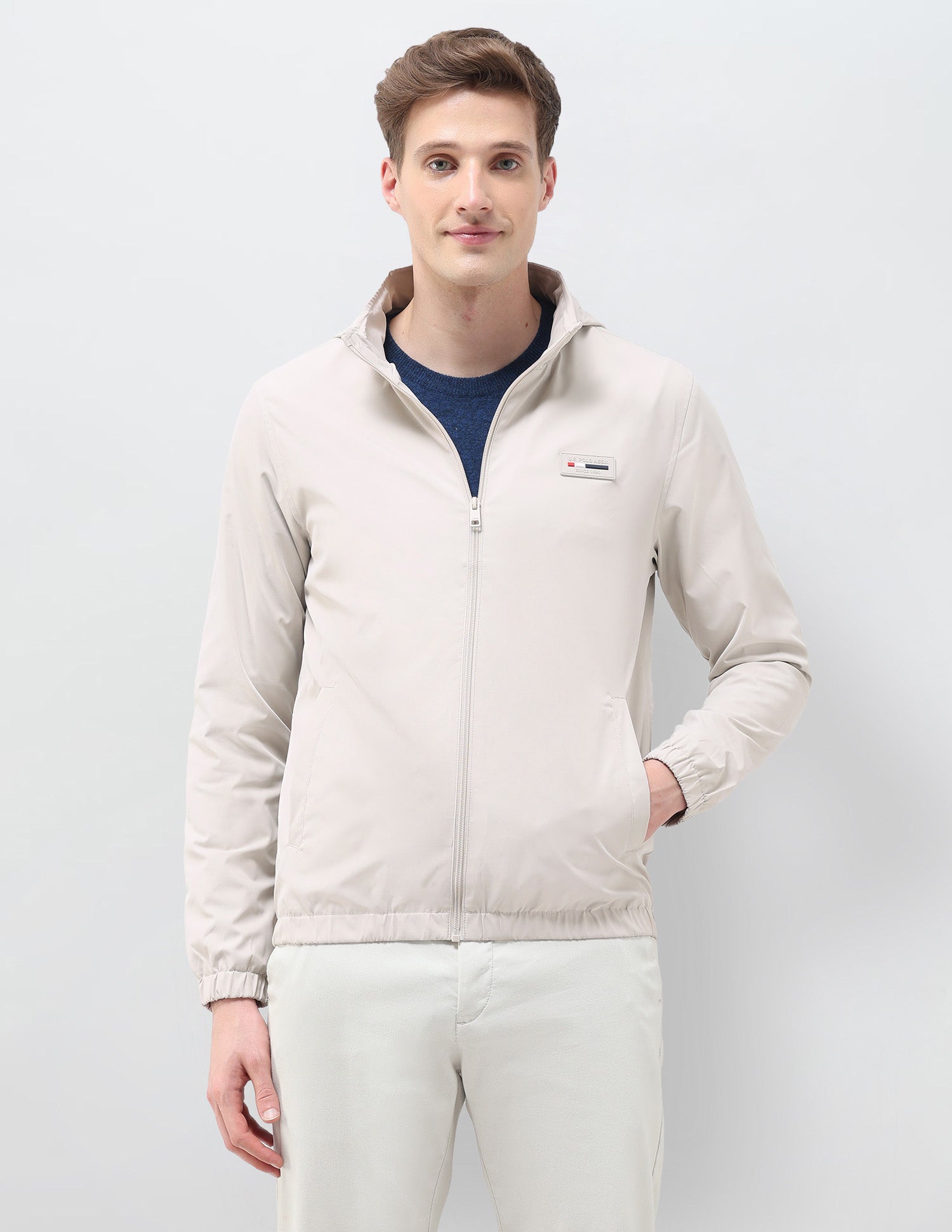 Regular Fit Solid Packable Hood Jacket Ecru - U.S. Polo Assn. India | Large