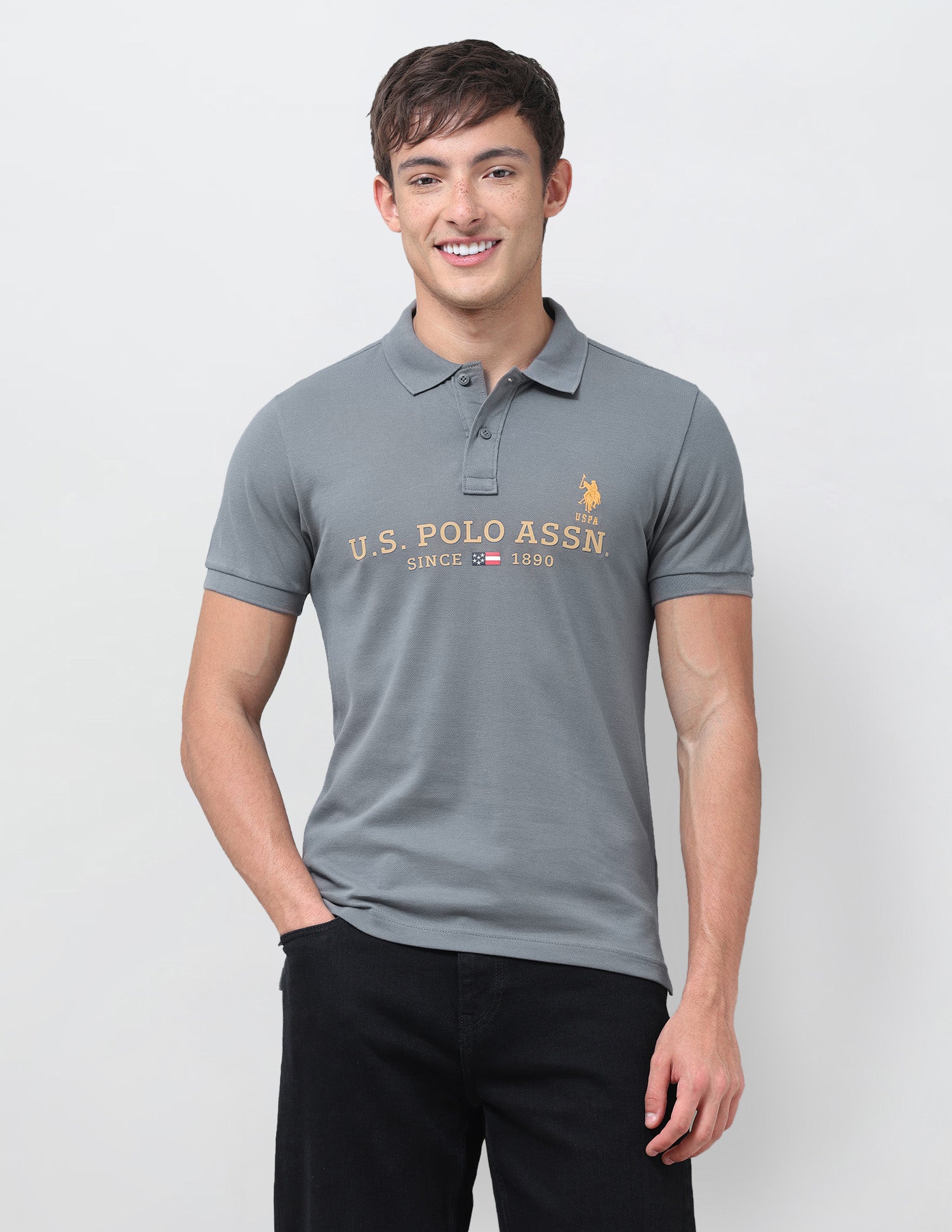 Brand Printed Regular Fit Polo Shirt Dark Grey - U.S. Polo Assn. India | Large