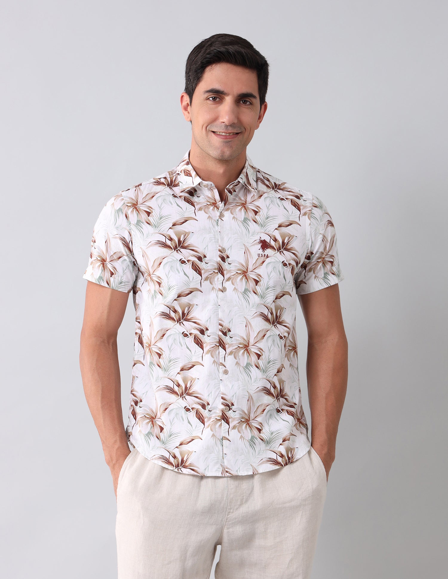 Regular Fit Floral Printed Shirt Brown - U.S. Polo Assn. India | Large