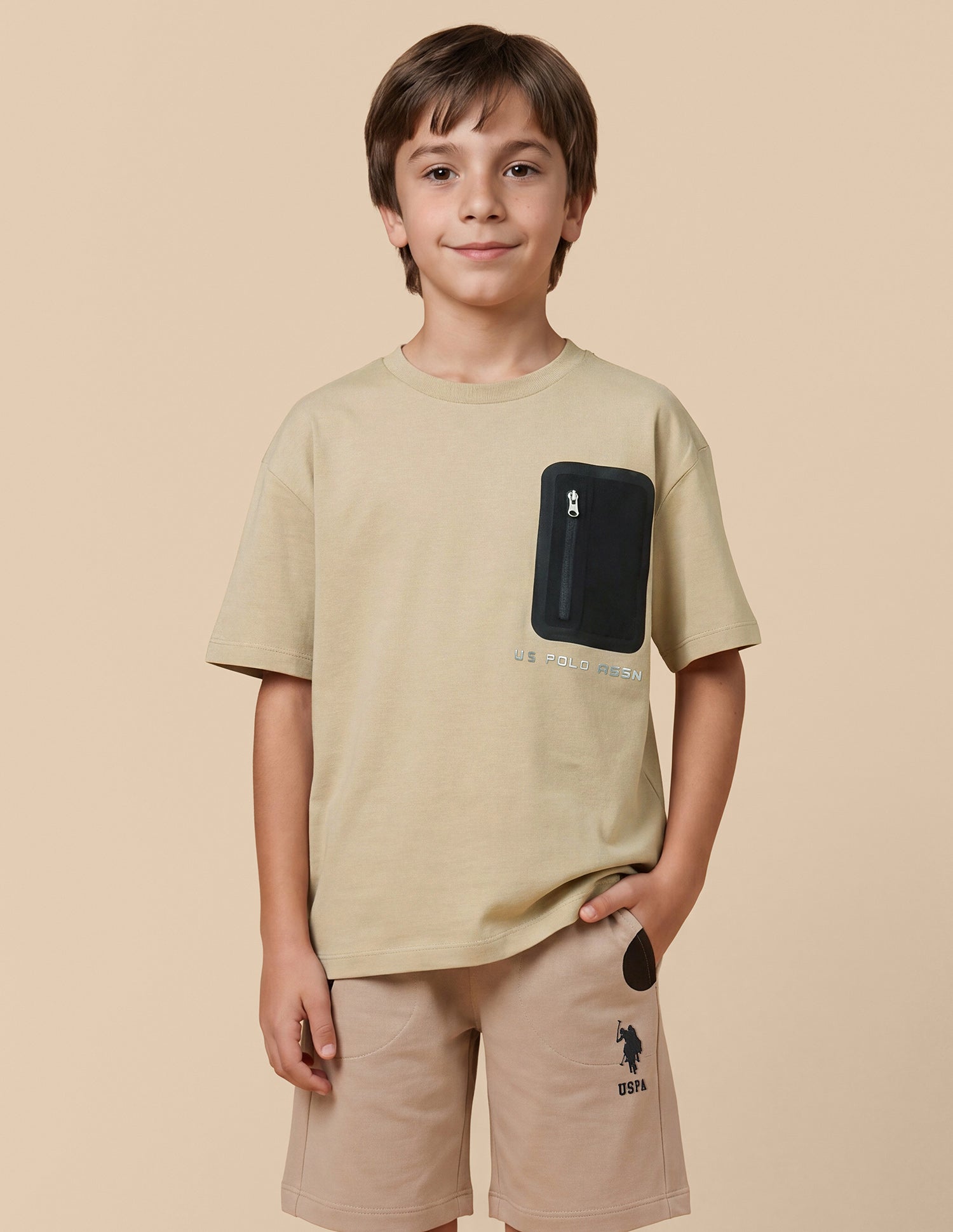 Solid Oversized Fit T-Shirt Beige - U.S. Polo Assn. India | Large