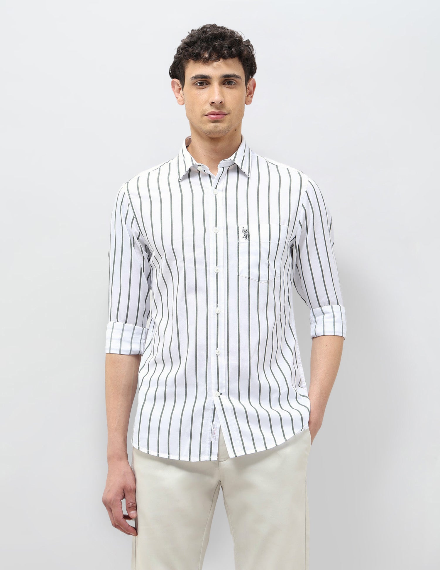 Vertical Striped Tailored Fit Shirt Olive - U.S. POLO ASSN. | Large