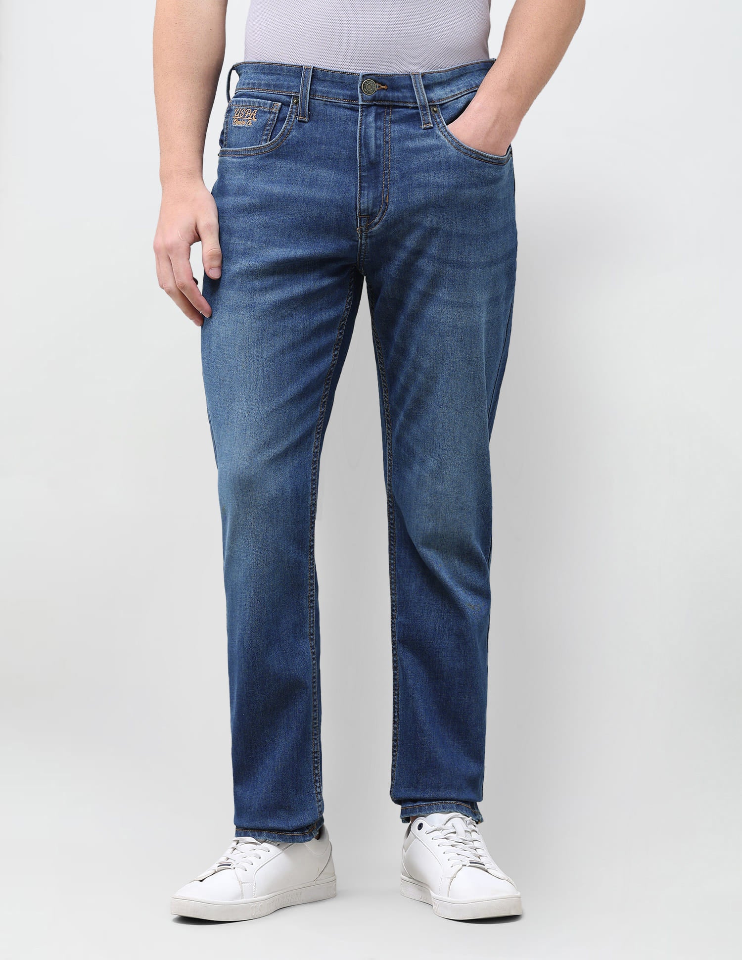 Solid Slim Straight Fit Jeans Blue - U.S. Polo Assn. India | Large