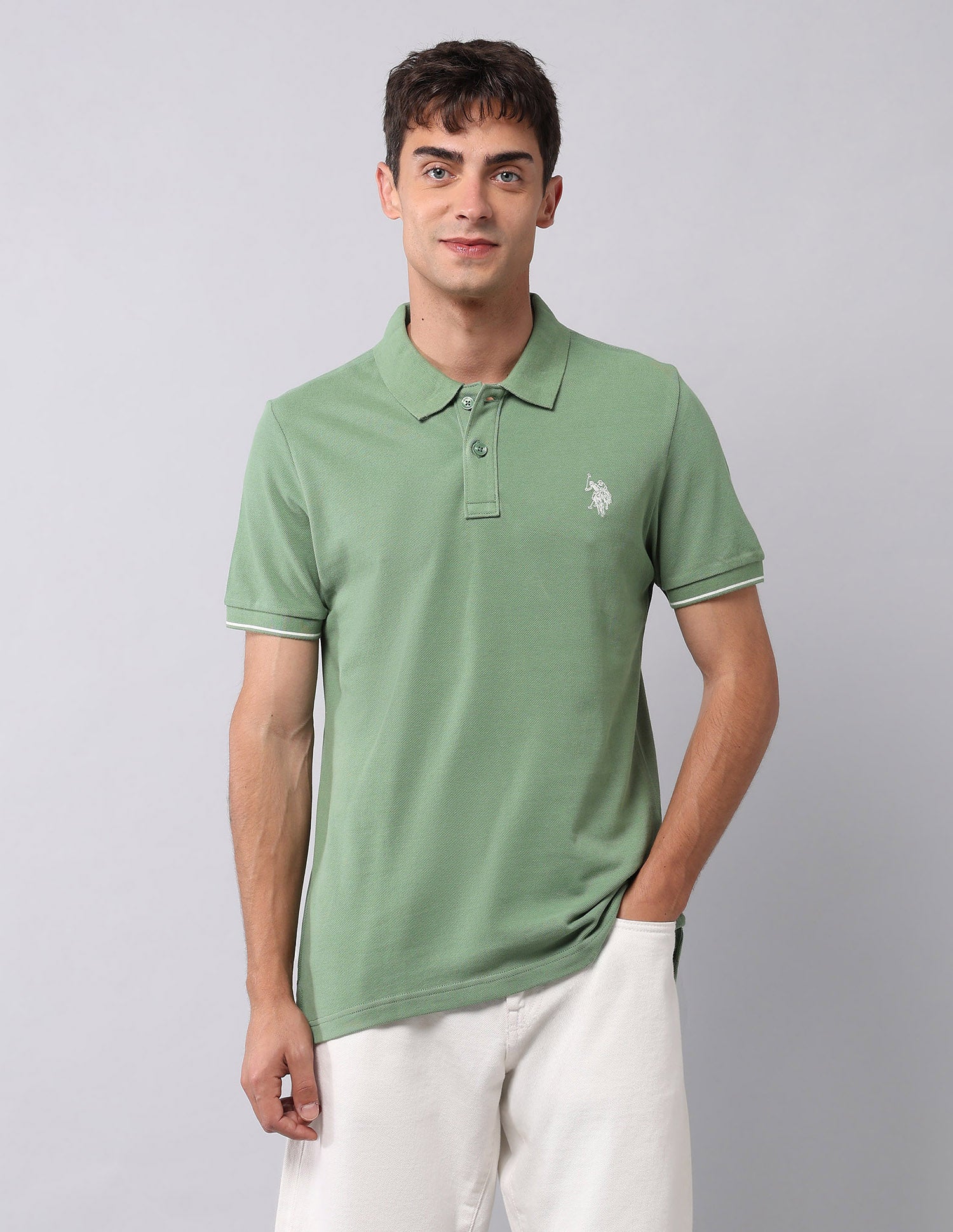 Muscle Fit Pure Cotton Polo Shirt Light Green - U.S. Polo Assn. India | Large