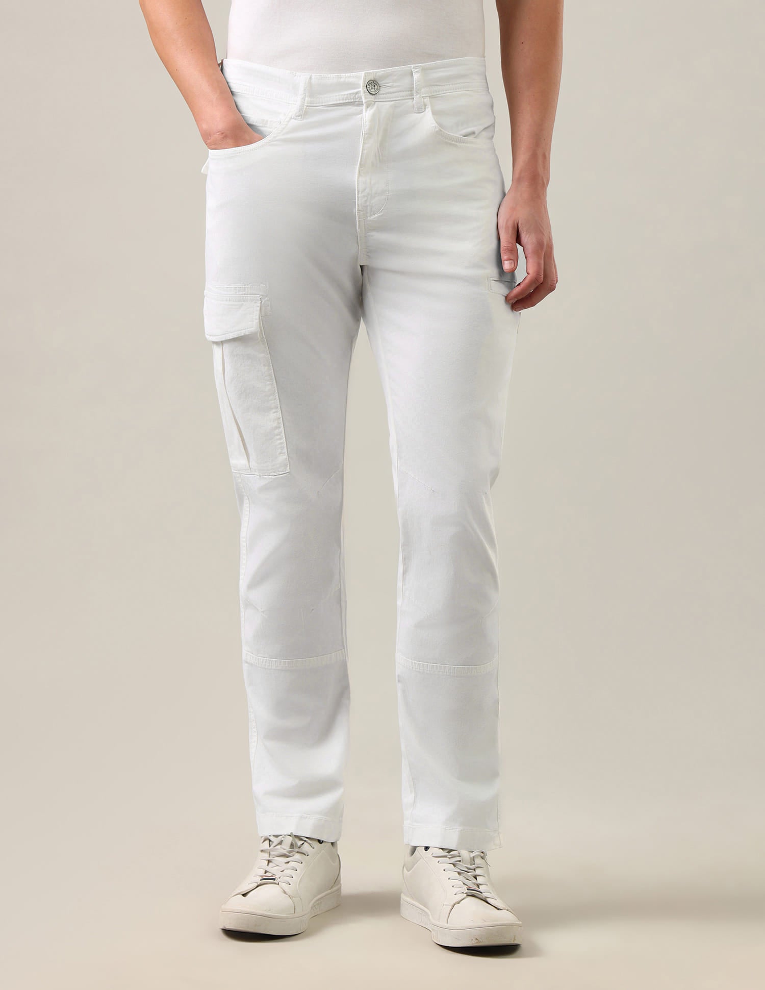 Harold Slim Straight Fit Twill Cargos White - U.S. Polo Assn. India | Large