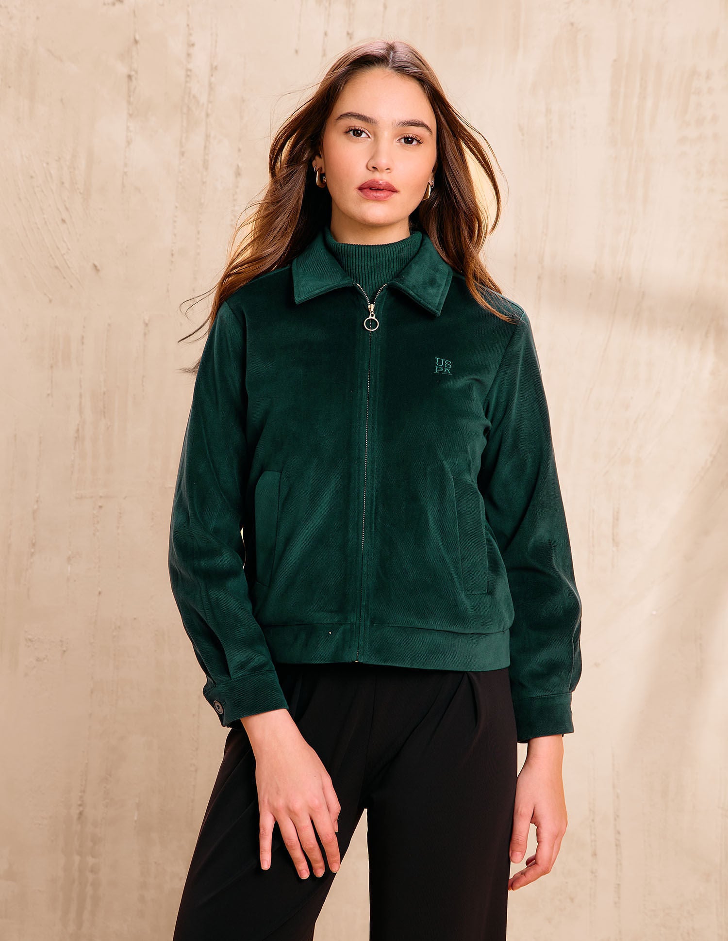 Solid Regular Fit Spread Collar Jacket Green - U.S. POLO ASSN. | Large