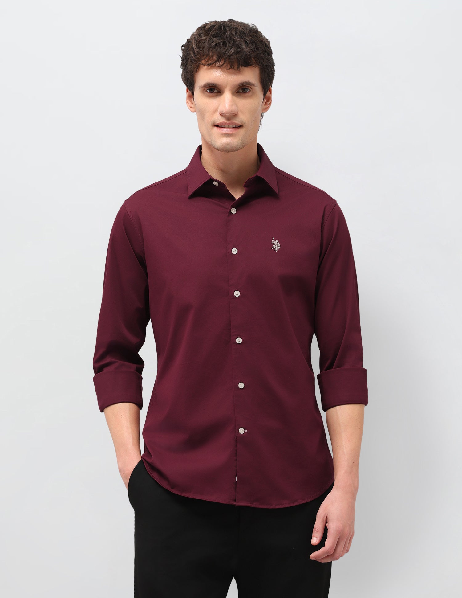 Twill Solid Shirt Maroon - U.S. Polo Assn. India | Large