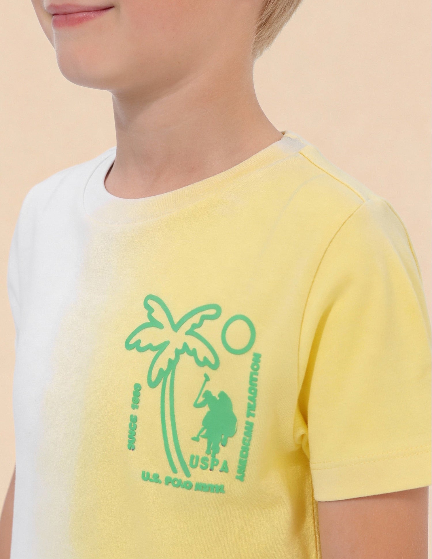 Boys Ombre Graphic Printed Regular Fit T-Shirt Yellow - U.S. Polo Assn. India | Large