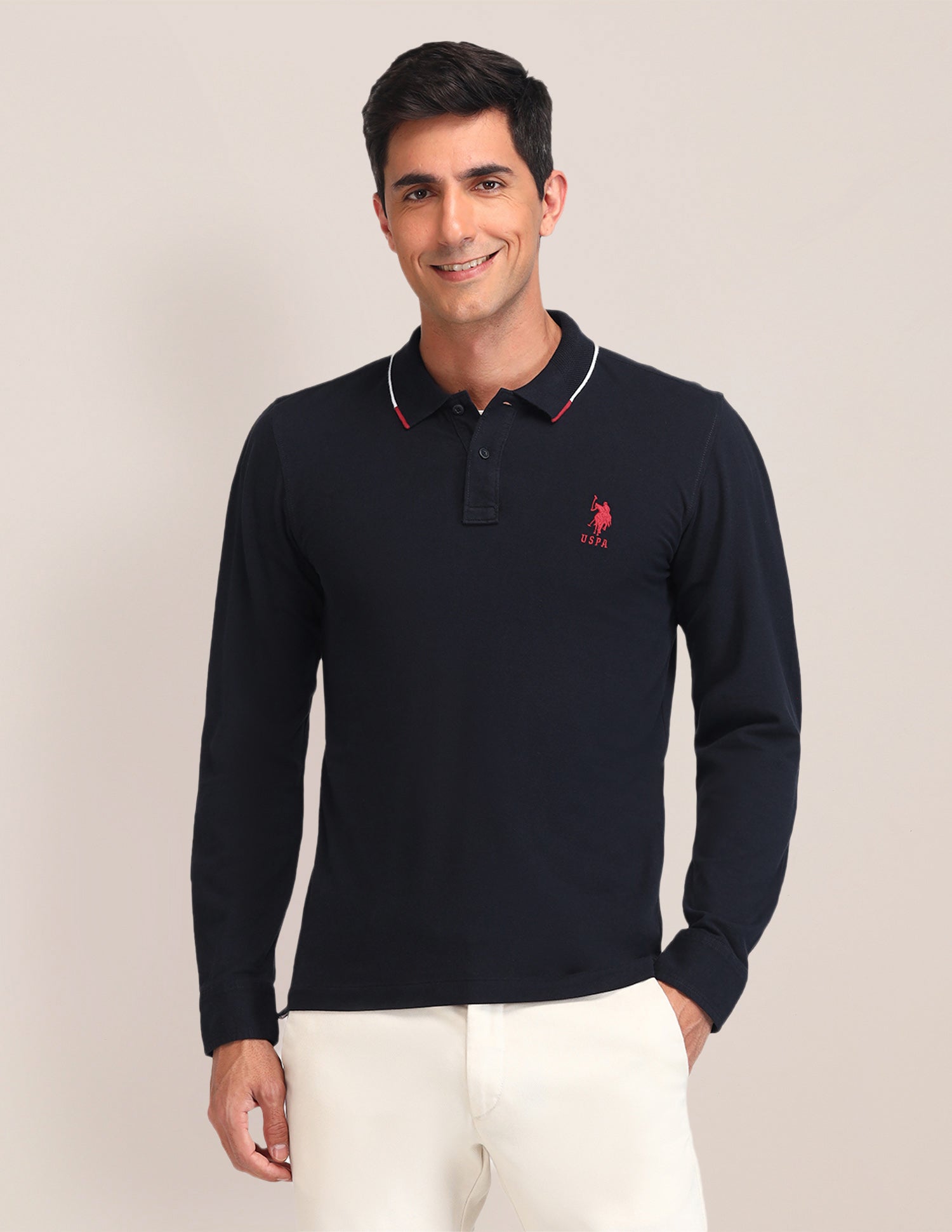 Solid Pattern Slim Fit Polo Shirt Navy - U.S. Polo Assn. India | Large