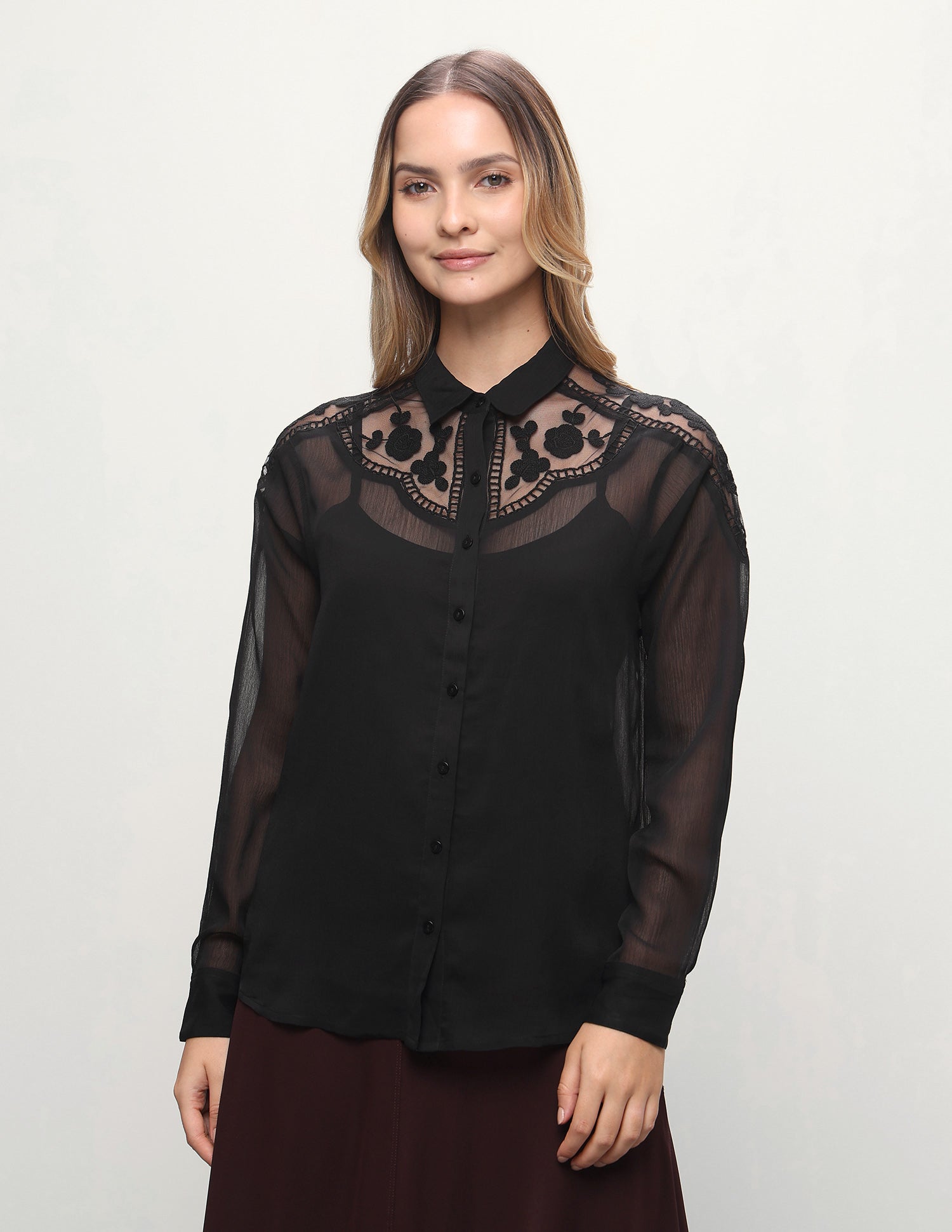 Embroidered Lace Regular Fit Shirt Black - U.S. Polo Assn. India | Large