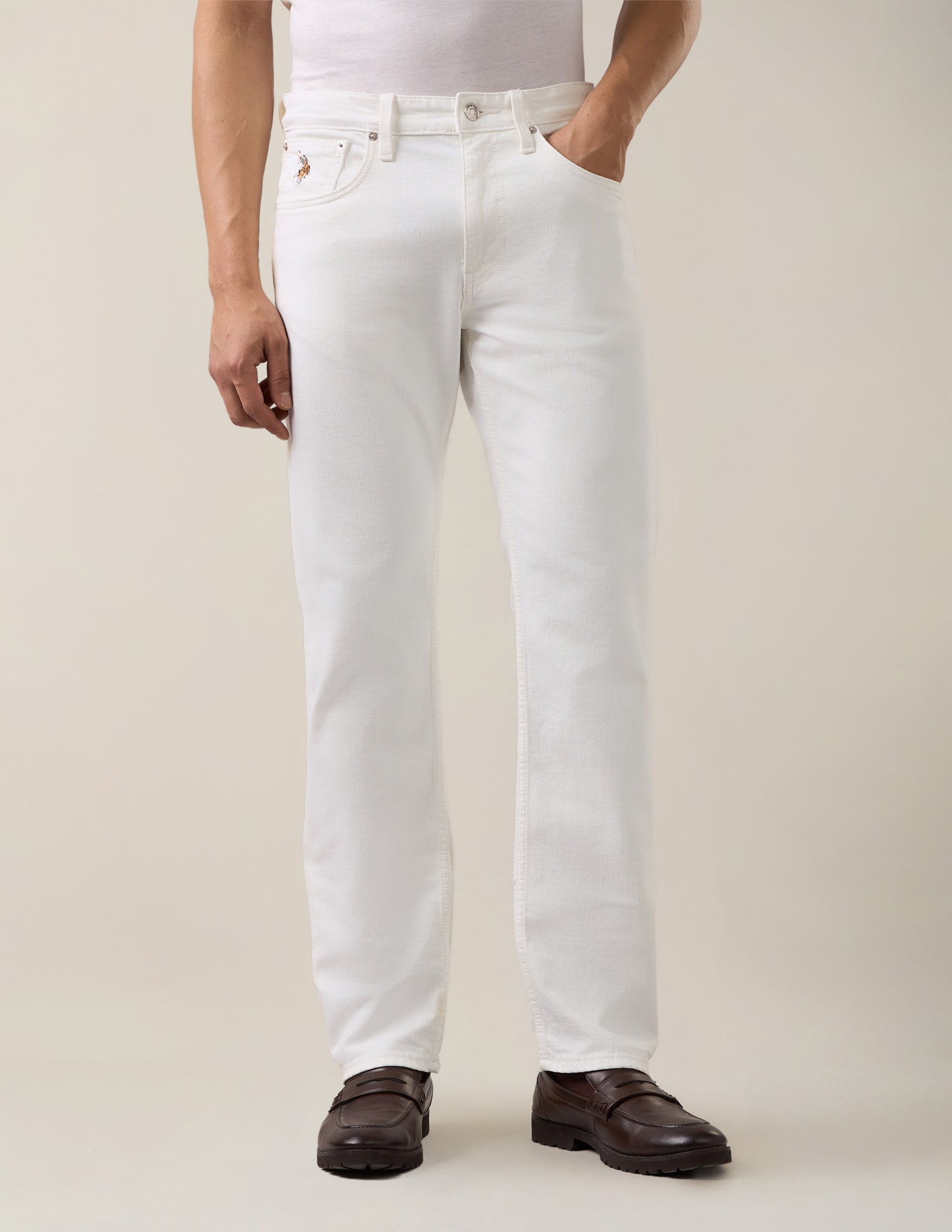 Harold Slim Straight Fit White Jeans White - U.S. Polo Assn. India | Large