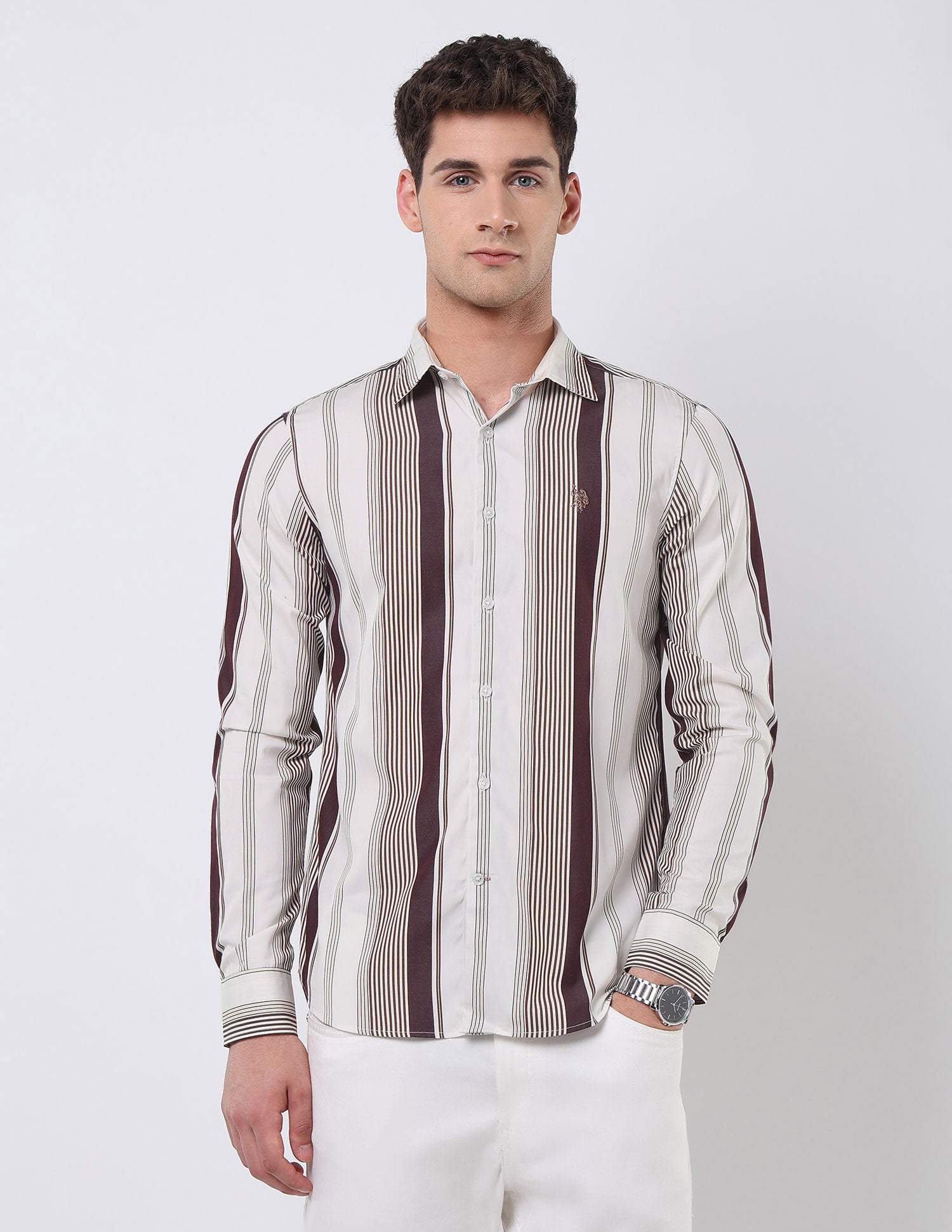 Vertical Striped 135Th Rwn Theatre Shirt Wine - U.S. POLO ASSN. | Large