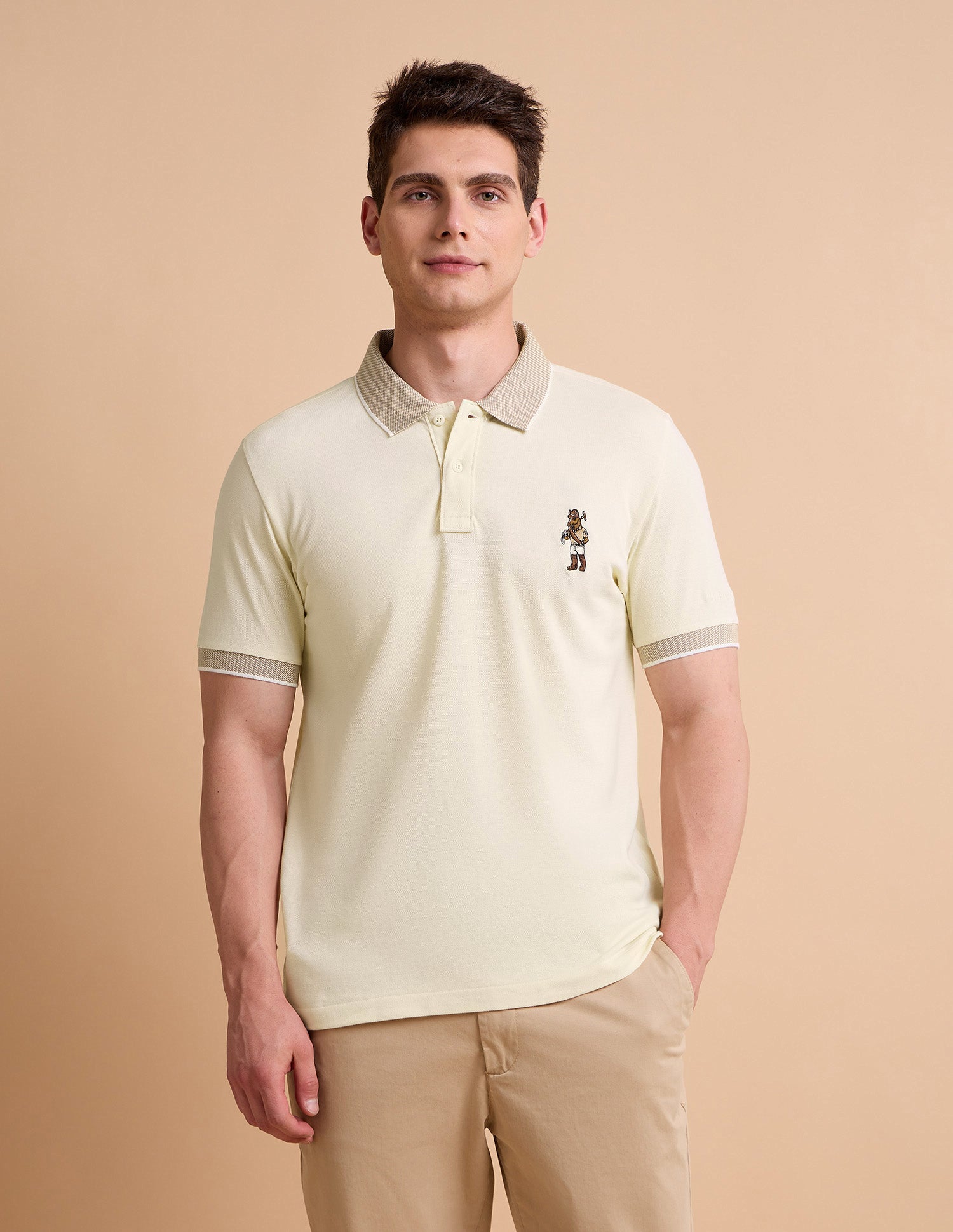 Solid Pure Cotton Polo Shirt Beige - U.S. POLO ASSN. | Large