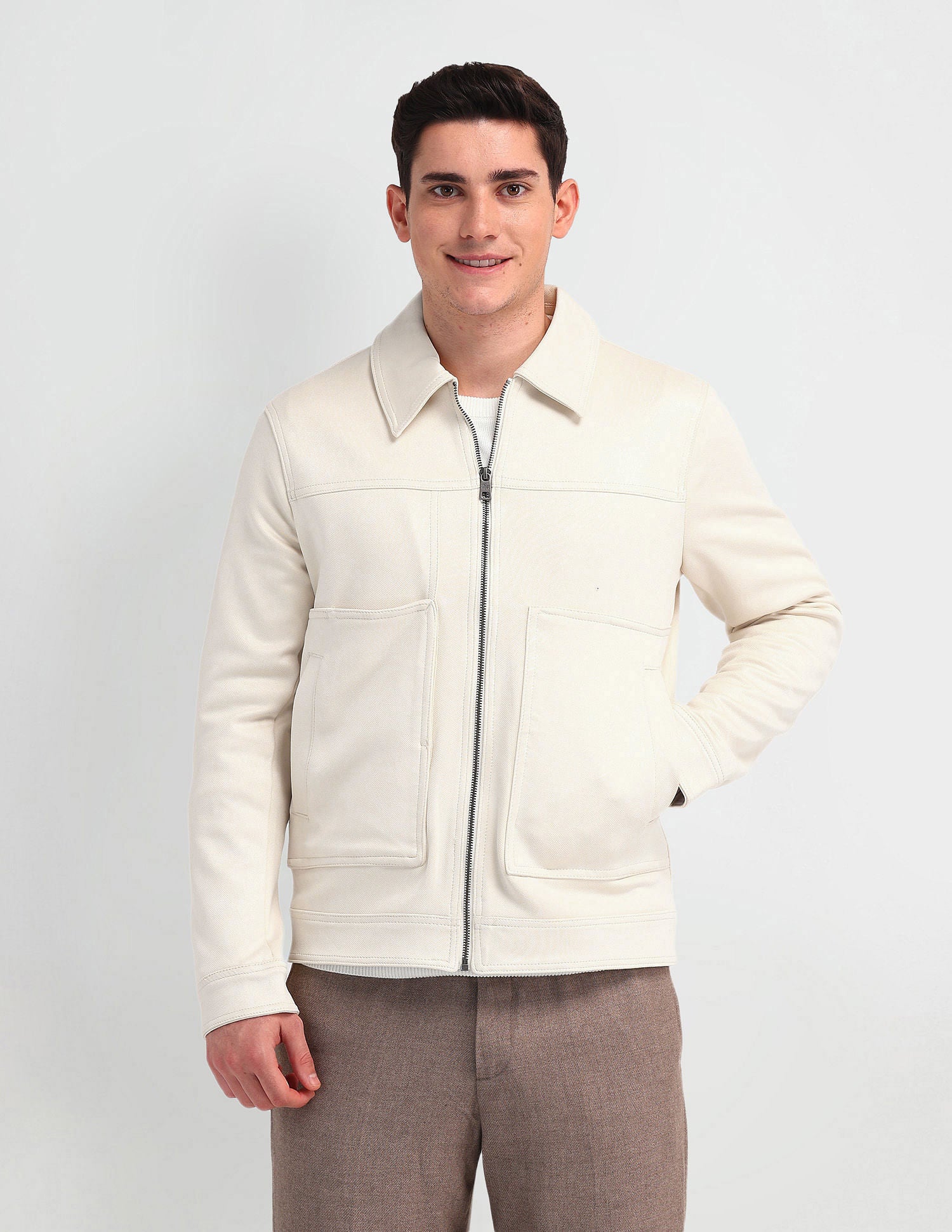 Solid Smooth Fabric Jacket Beige - U.S. Polo Assn. India | Large