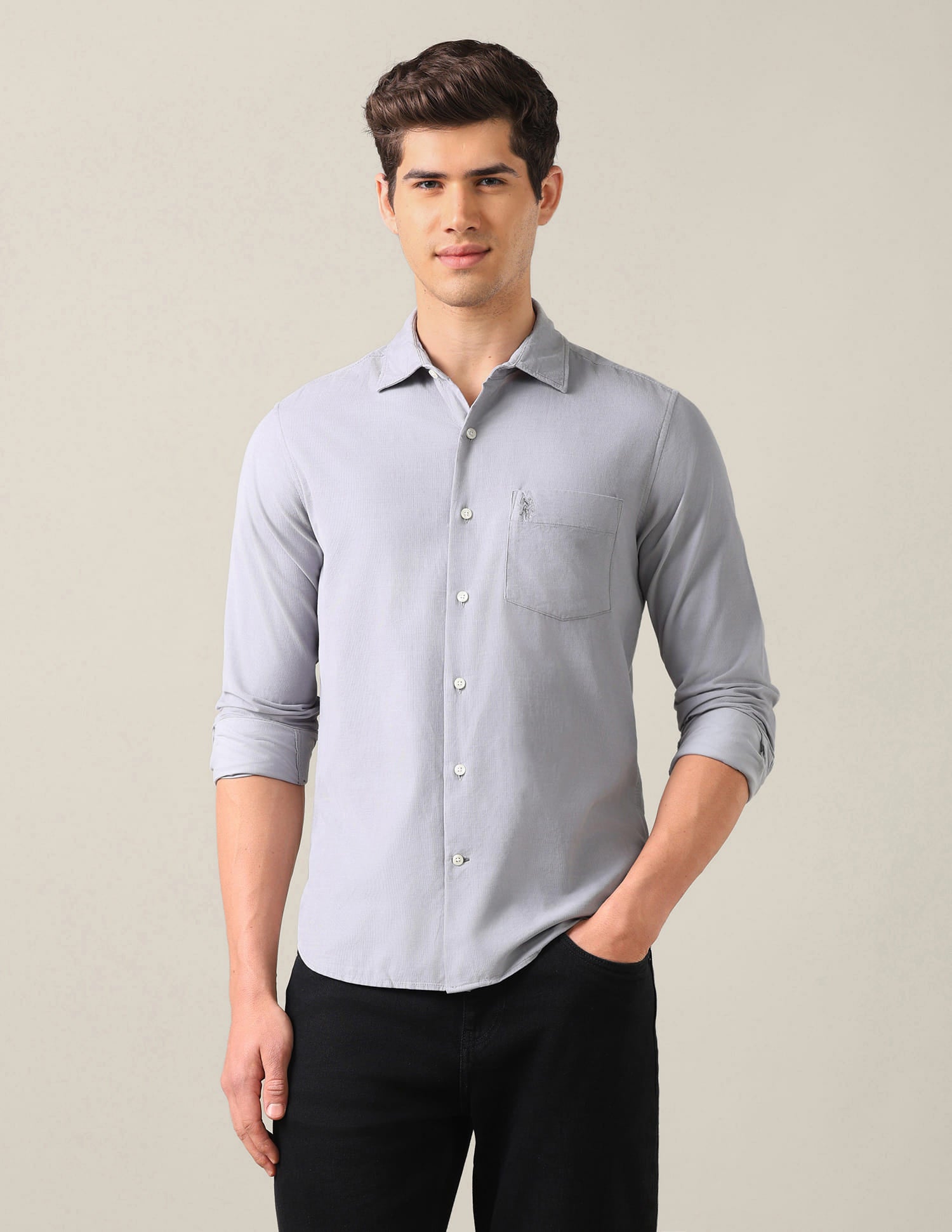 Tailored Fit Corduroy Shirt Grey - U.S. Polo Assn. India | Large