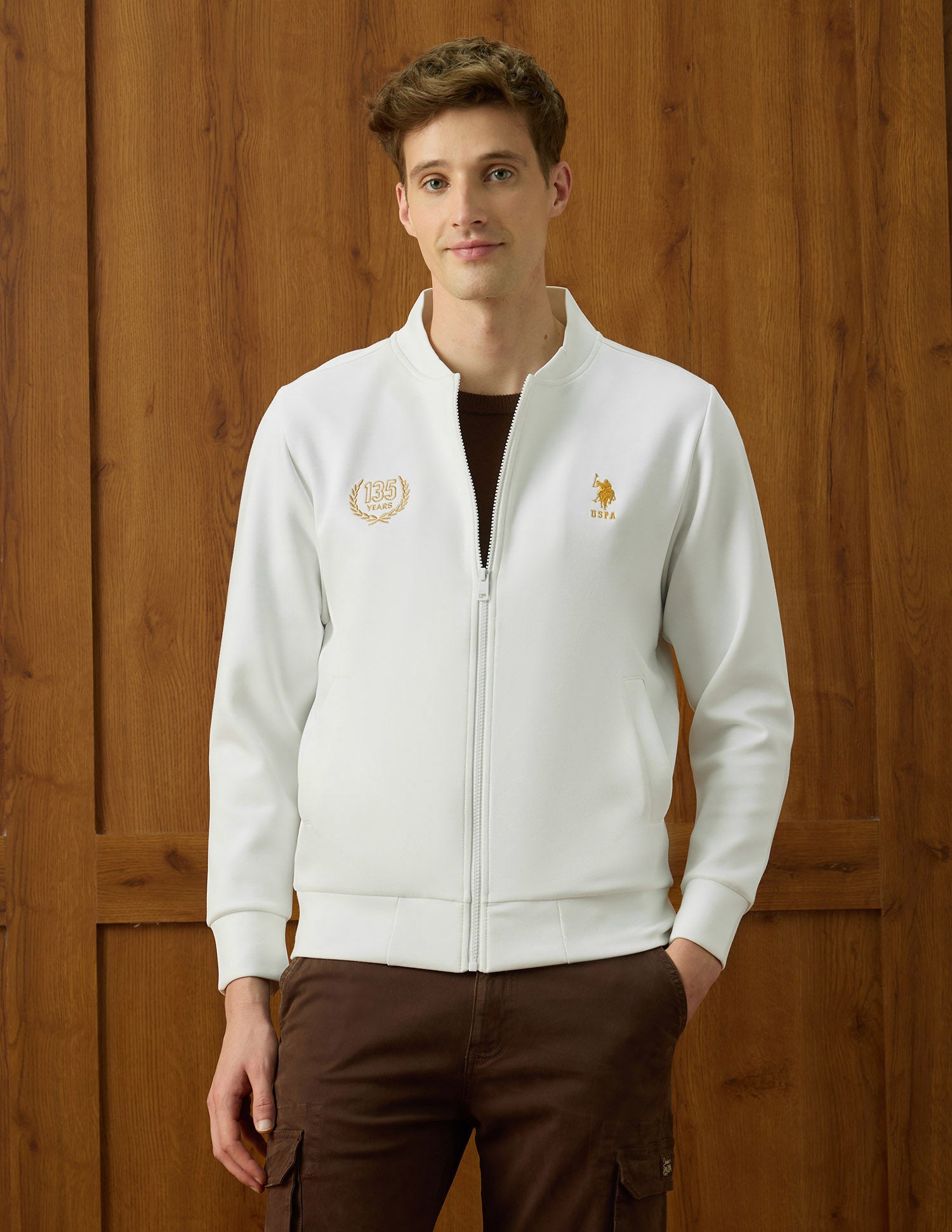 Brand Embroidered Varsity Theatre Zipper Sweatshirt White - U.S. POLO ASSN. | Large