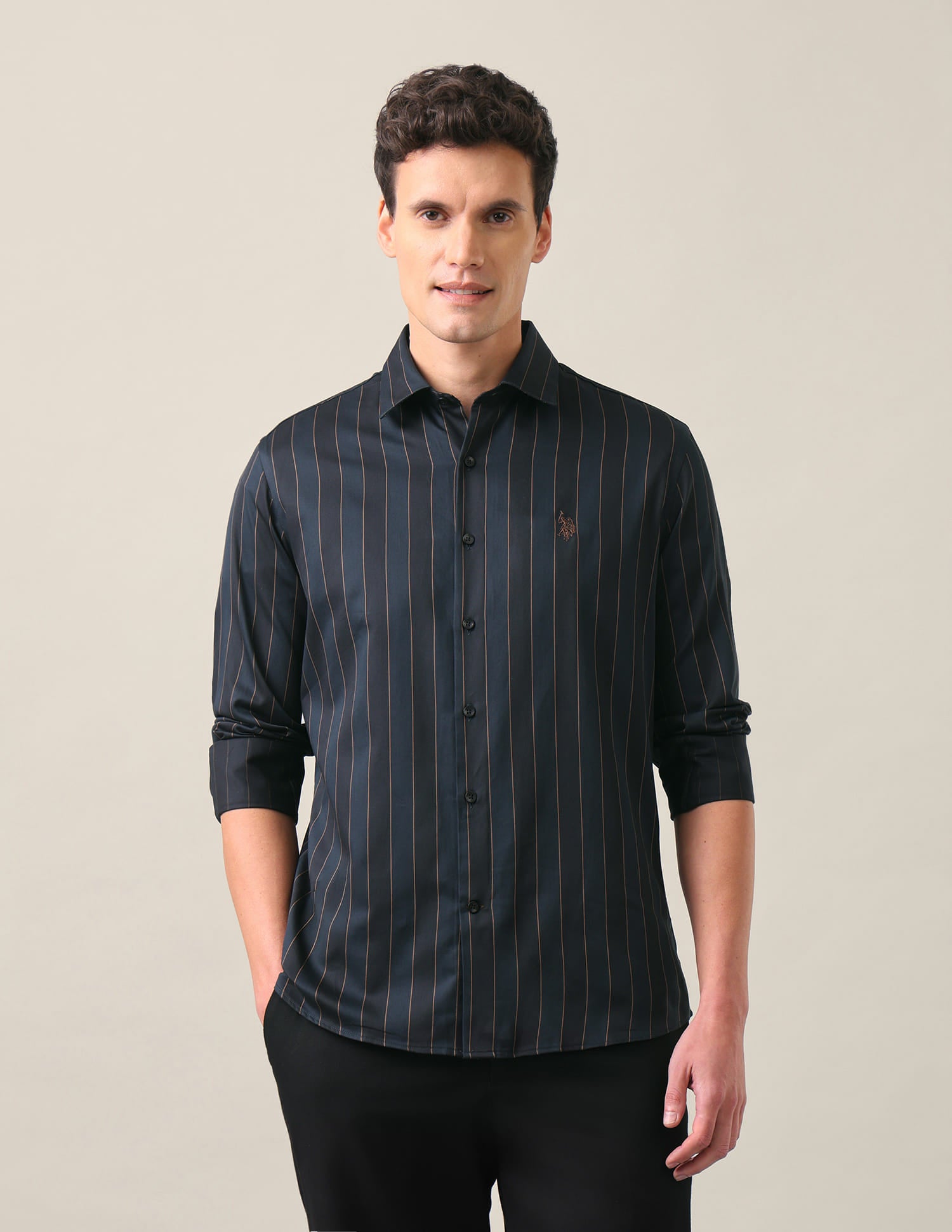 Vertical Striped Tailored Fit Shirt Teal - U.S. Polo Assn. India | Large