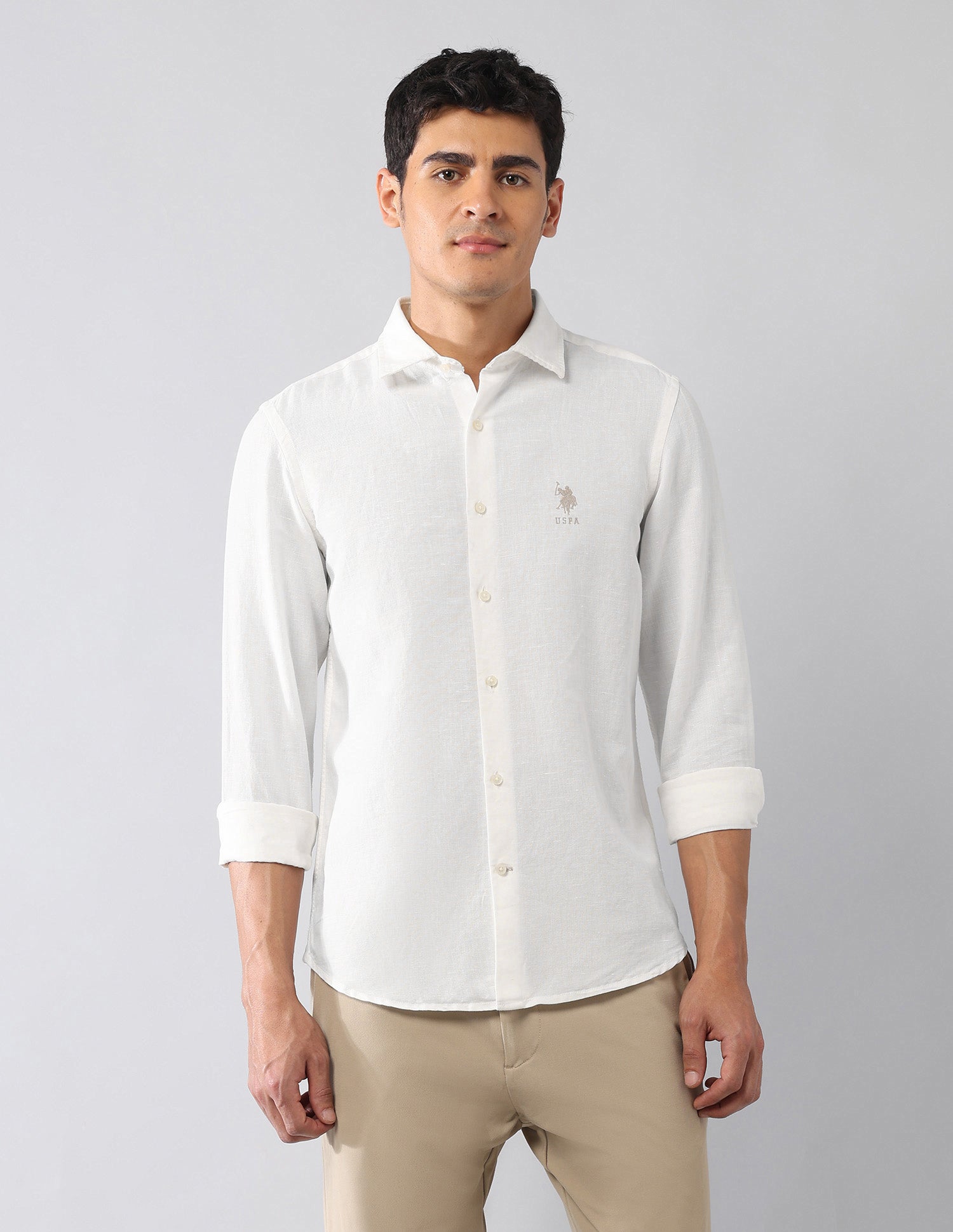 Solid Poplin Regular Fit Shirt White - U.S. Polo Assn. India | Large