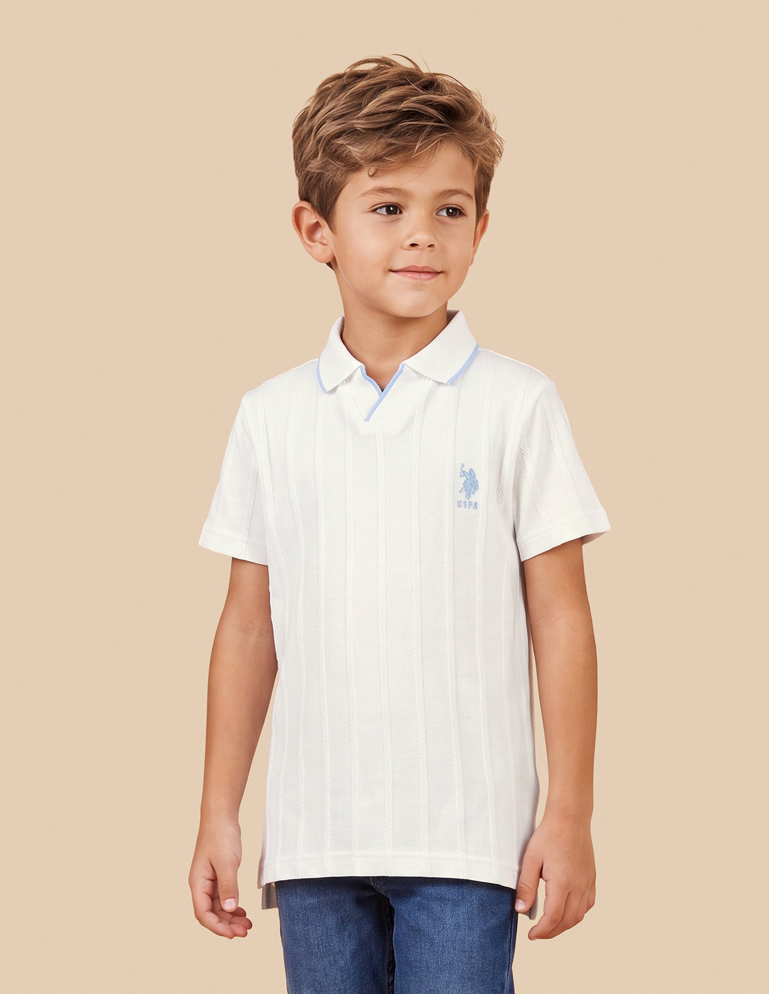 Vertical Striped Patterned Knit Polo Shirt Off White - U.S. Polo Assn. India | Large
