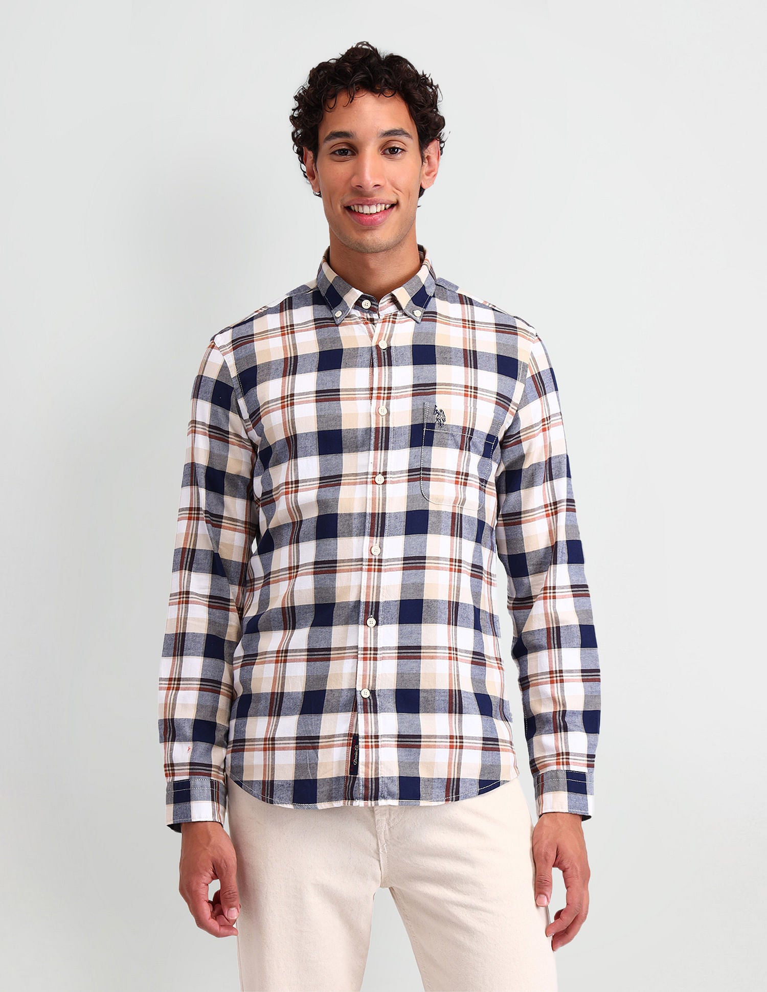 Manhattan Slim Fit Checked Shirt Mustard - U.S. Polo Assn. India | Large