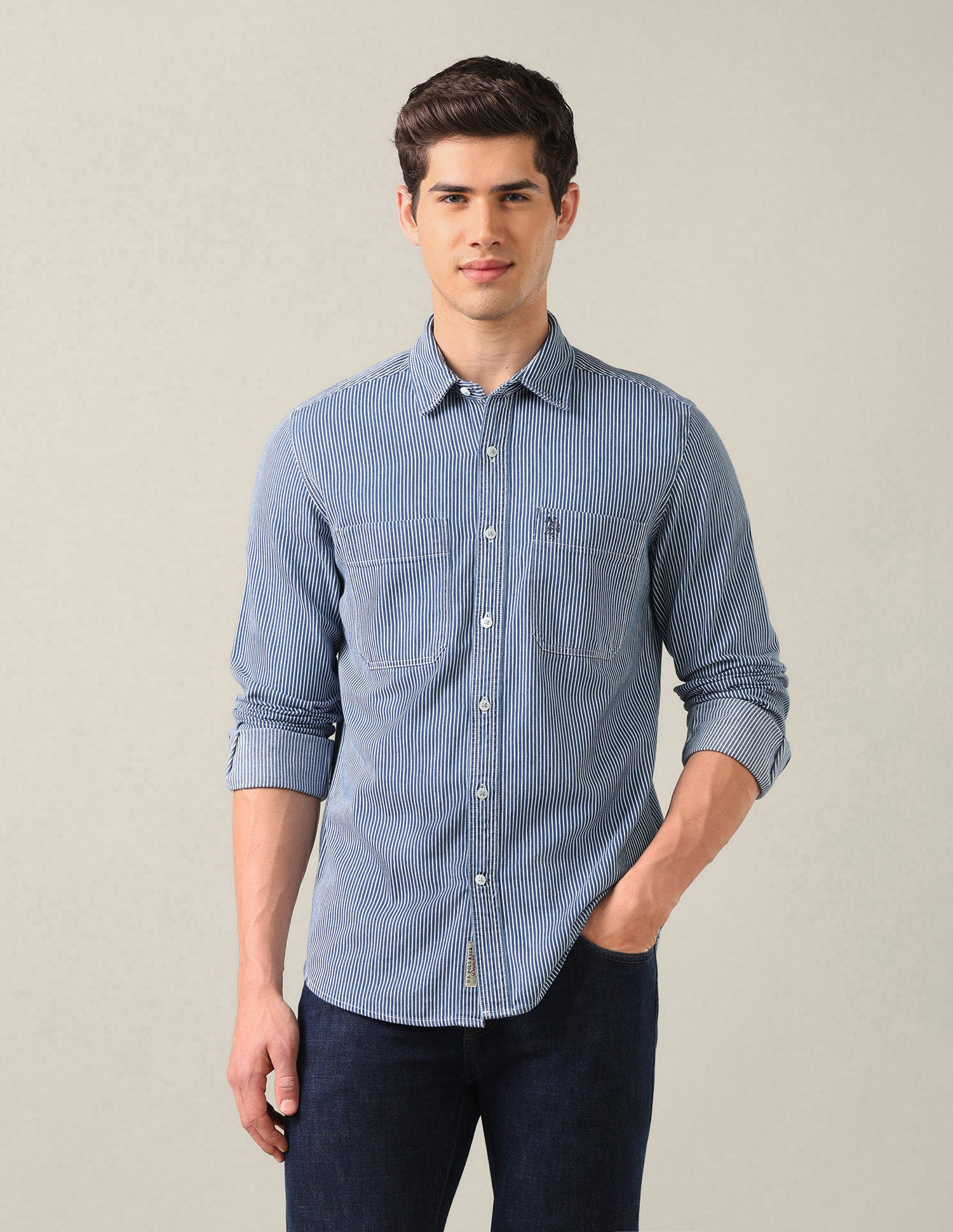 Vertical Striped Regular Fit Shirt Indigo - U.S. Polo Assn. India | Large