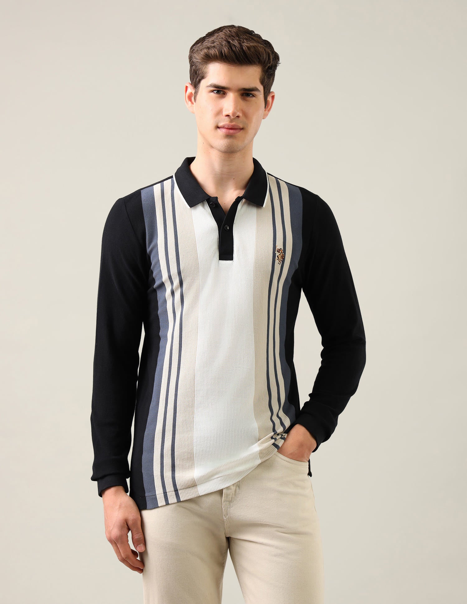 Vertical Striped Slim Fit Polo Shirt Black - U.S. Polo Assn. India | Large