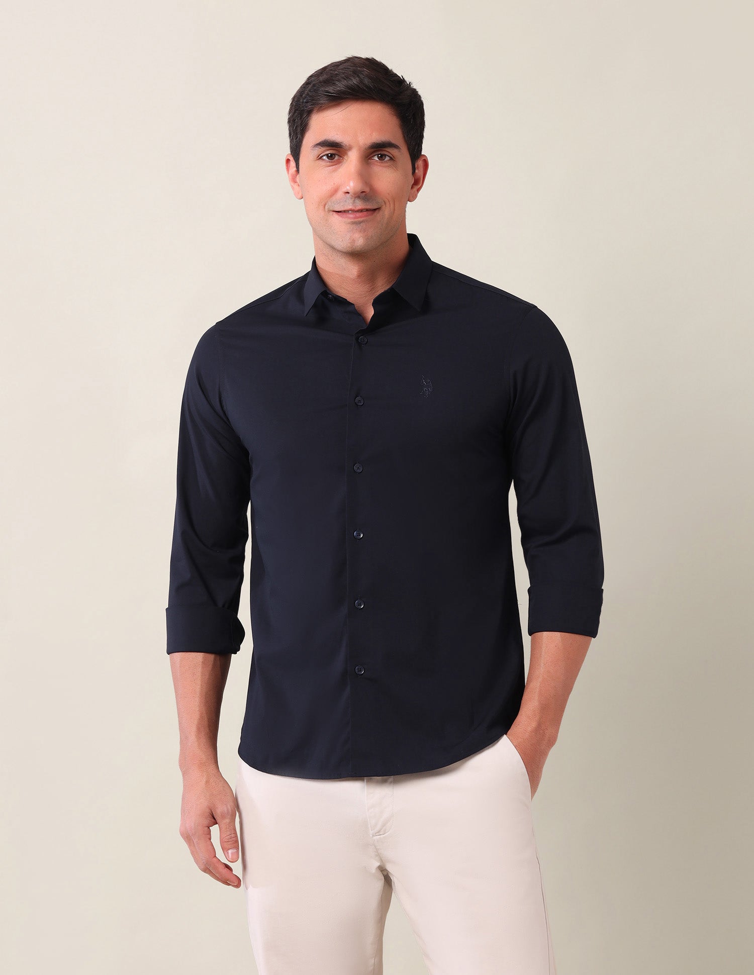 Tailored Fit Solid Shirt Navy - U.S. Polo Assn. India | Large