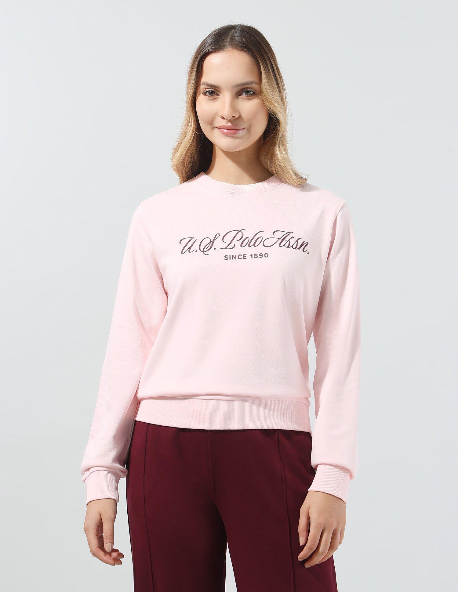 Typographic Brand Printed Relaxed Fit Sweatshirt Light Pink - U.S. Polo Assn. India | Large