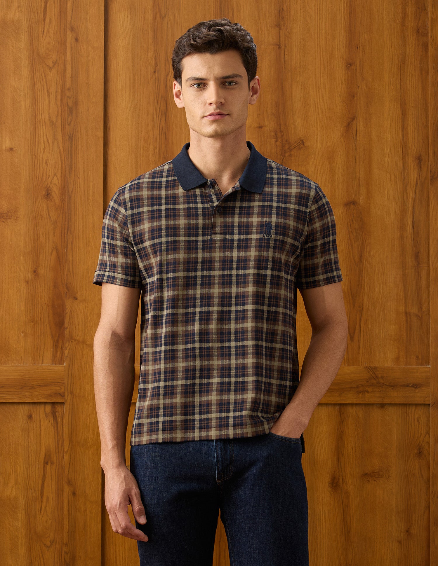 Checked Slim Fit Polo Shirt Navy - U.S. Polo Assn. India | Large