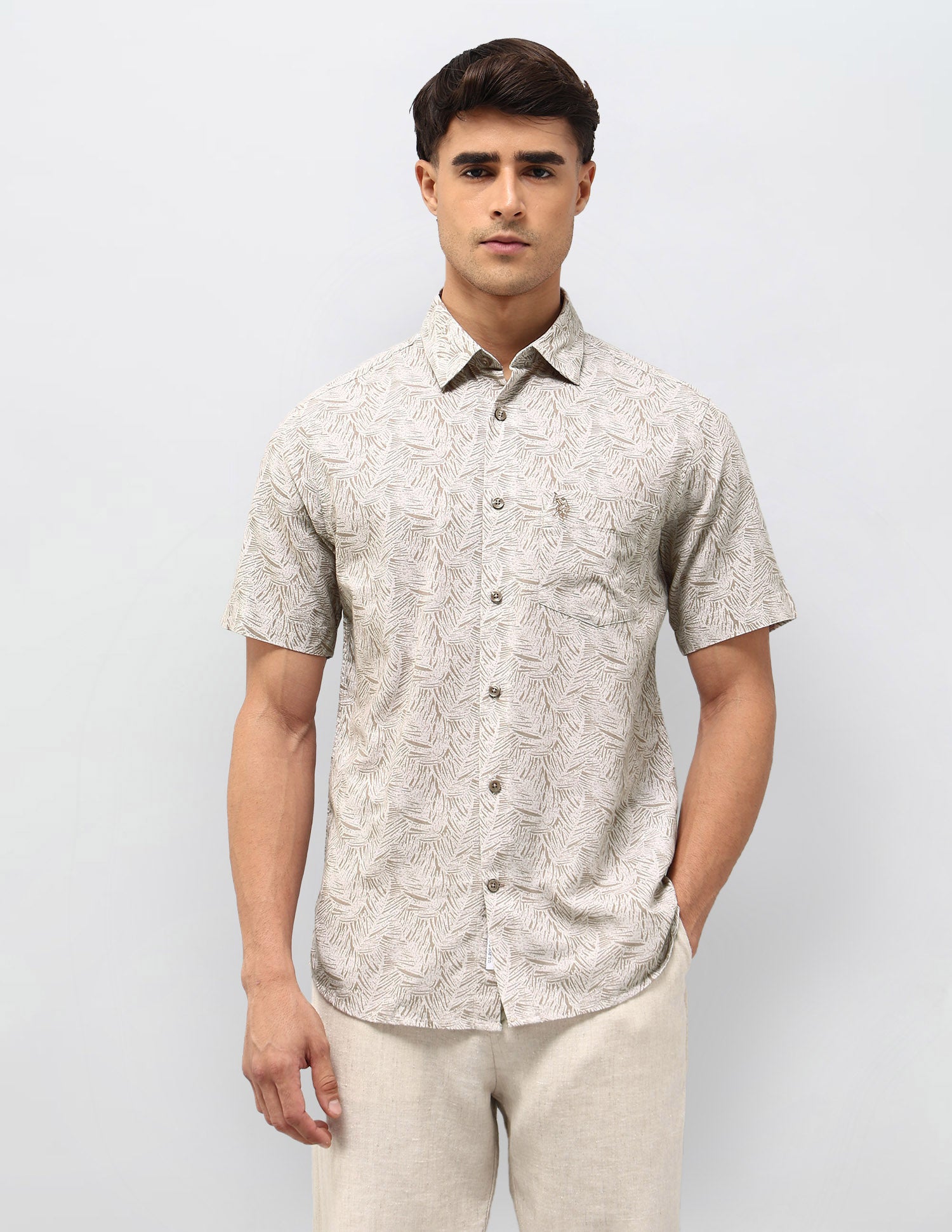 Tropical Printed Tailored Fit Shirt Khaki - U.S. POLO ASSN. | Large