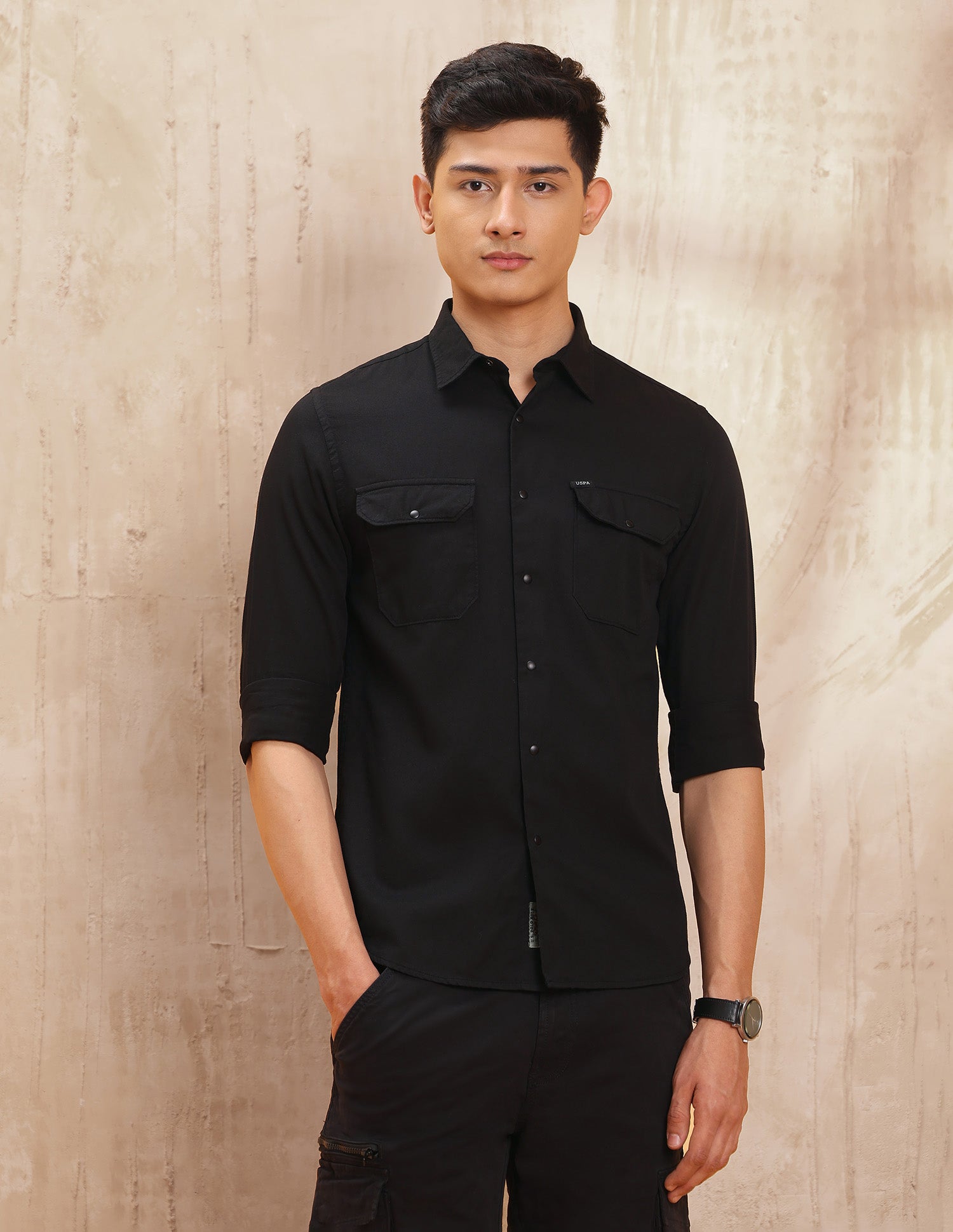 Solid Pure Cotton Shirt Black - U.S. POLO ASSN. | Large