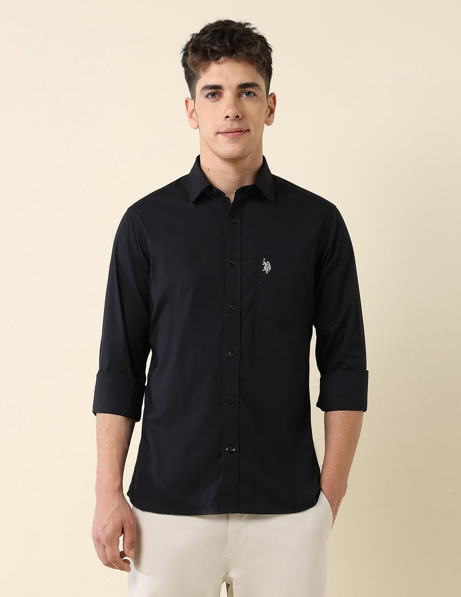 Poplin Solid Stretch Shirt Black - U.S. Polo Assn. India | Large