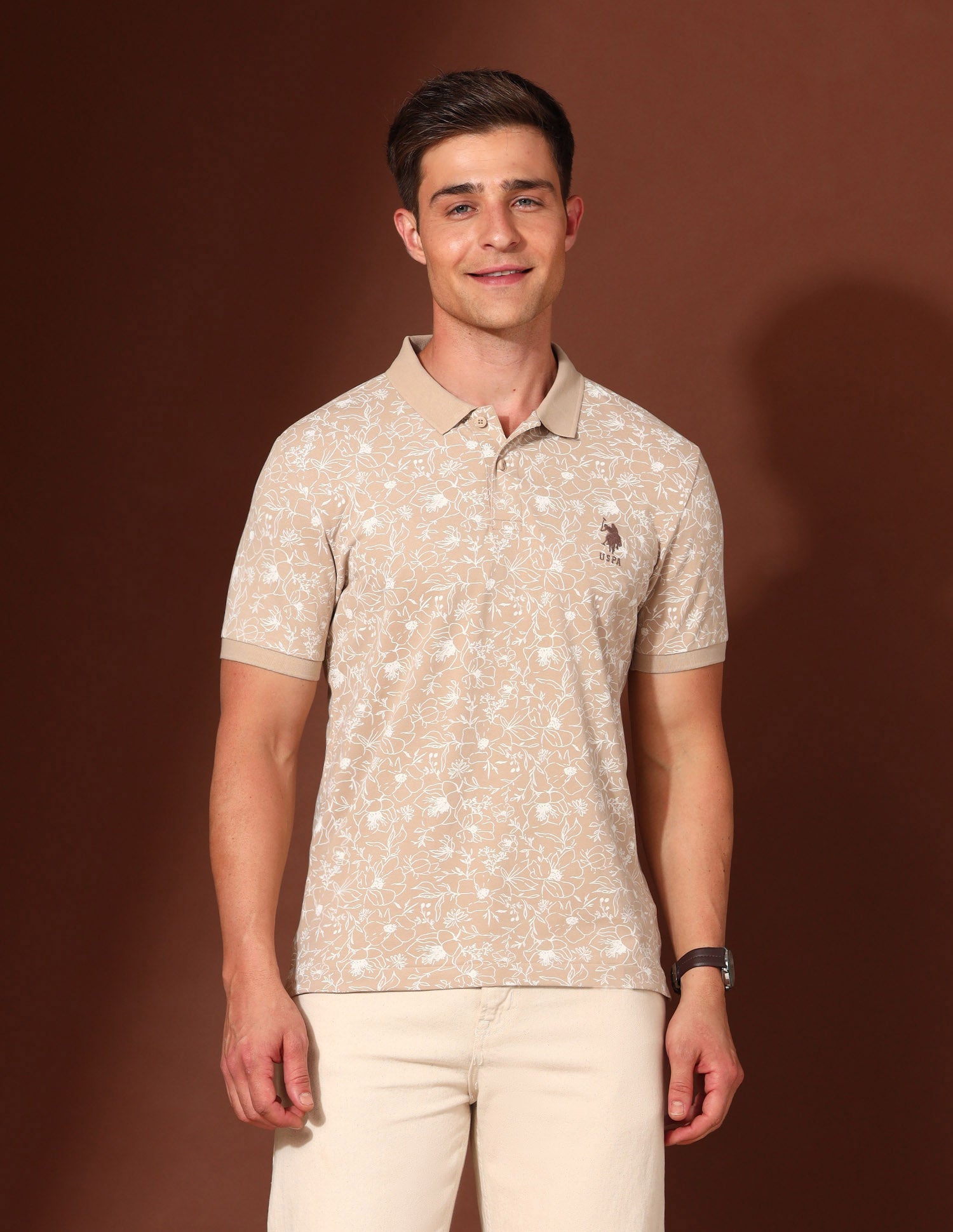 Floral Printed Working Holiday Polo Shirt Beige - U.S. POLO ASSN. | Large